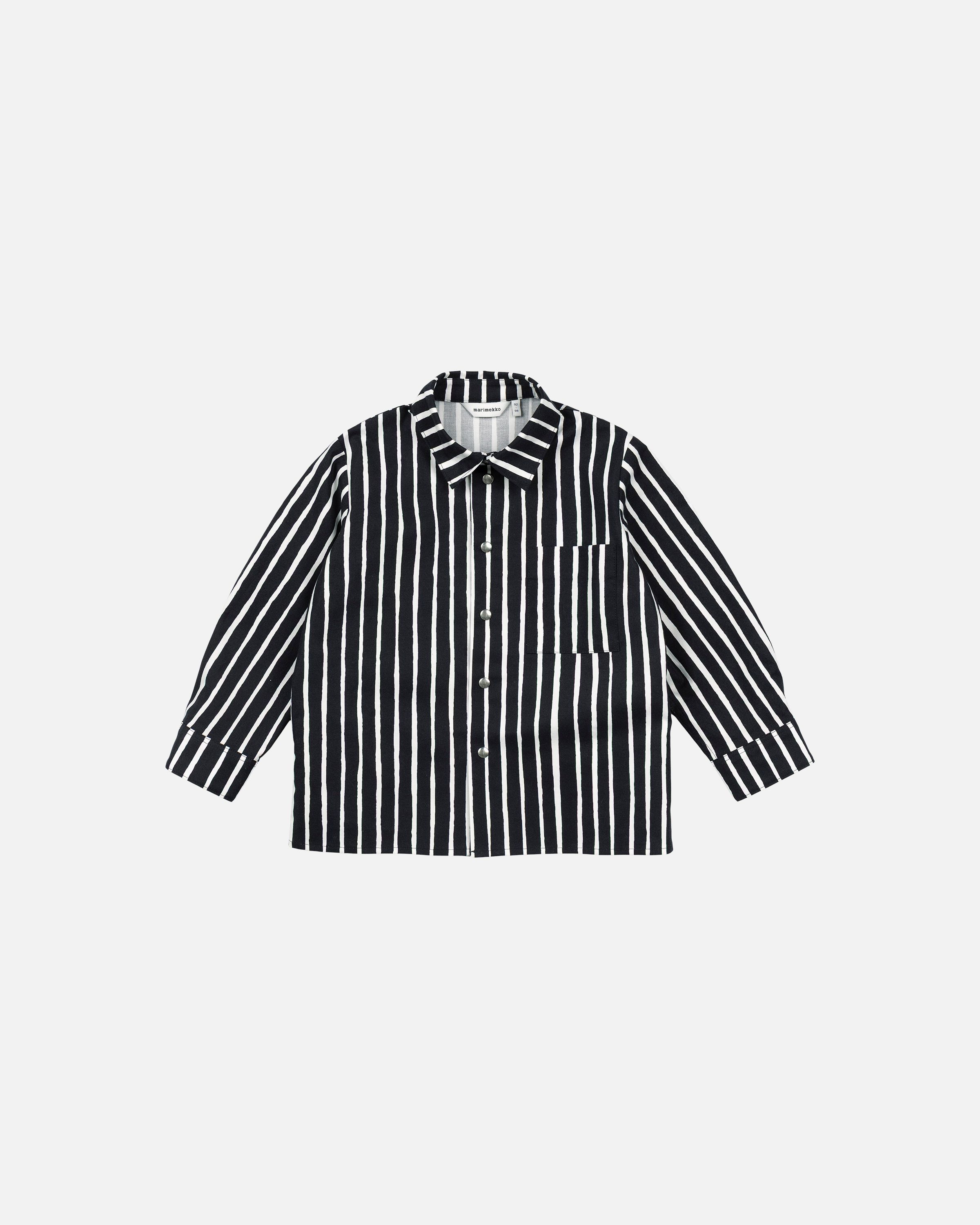 新品marimekko半袖ブラウスキヴェット柄　 ブラック/ホワイト 36 Vinkke Piccolo Kids´ cotton shirt 92/98-128/134 | Marimekko