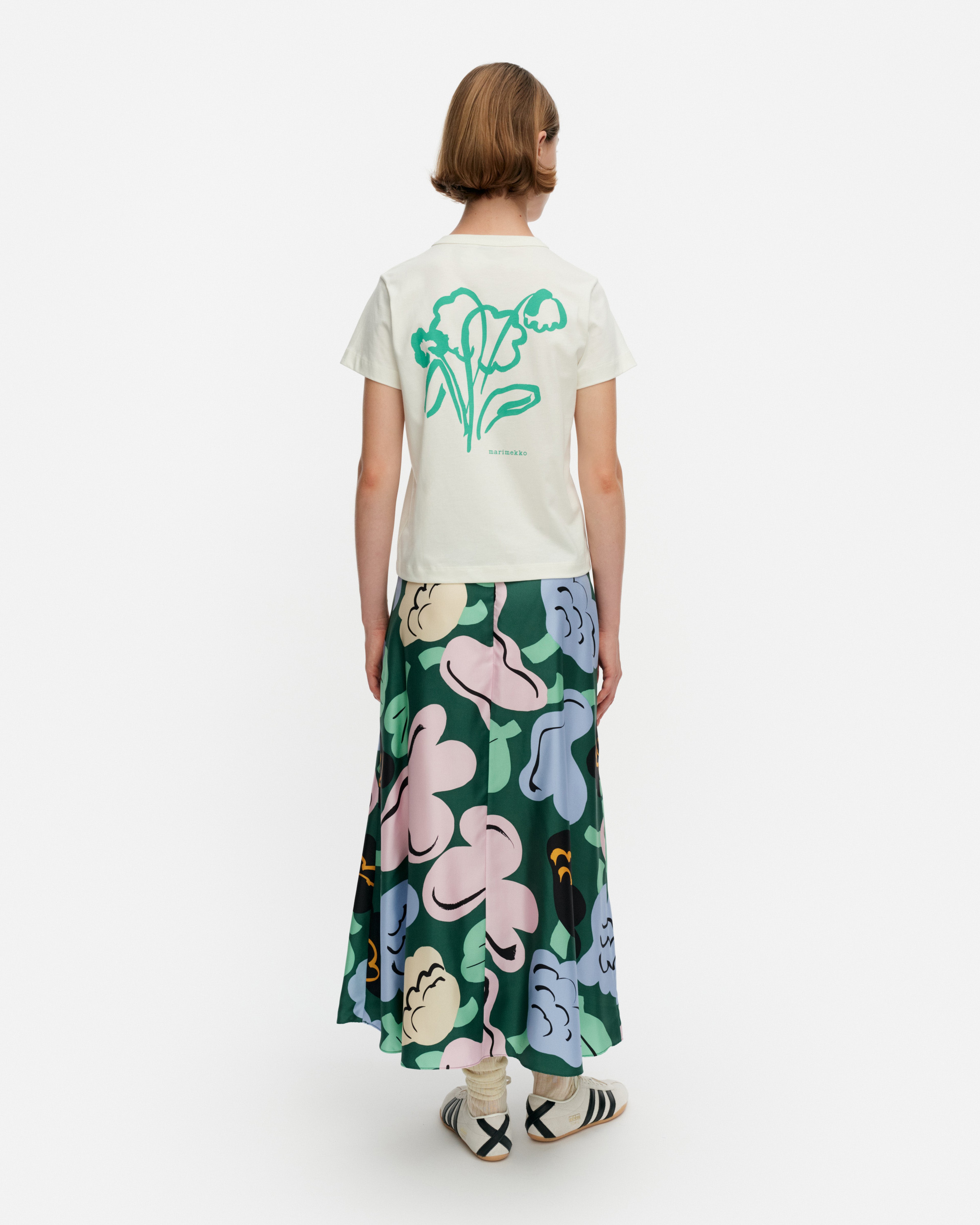 Koostumus Kukasta Kukkaan, Silk skirt, green, green, pink,