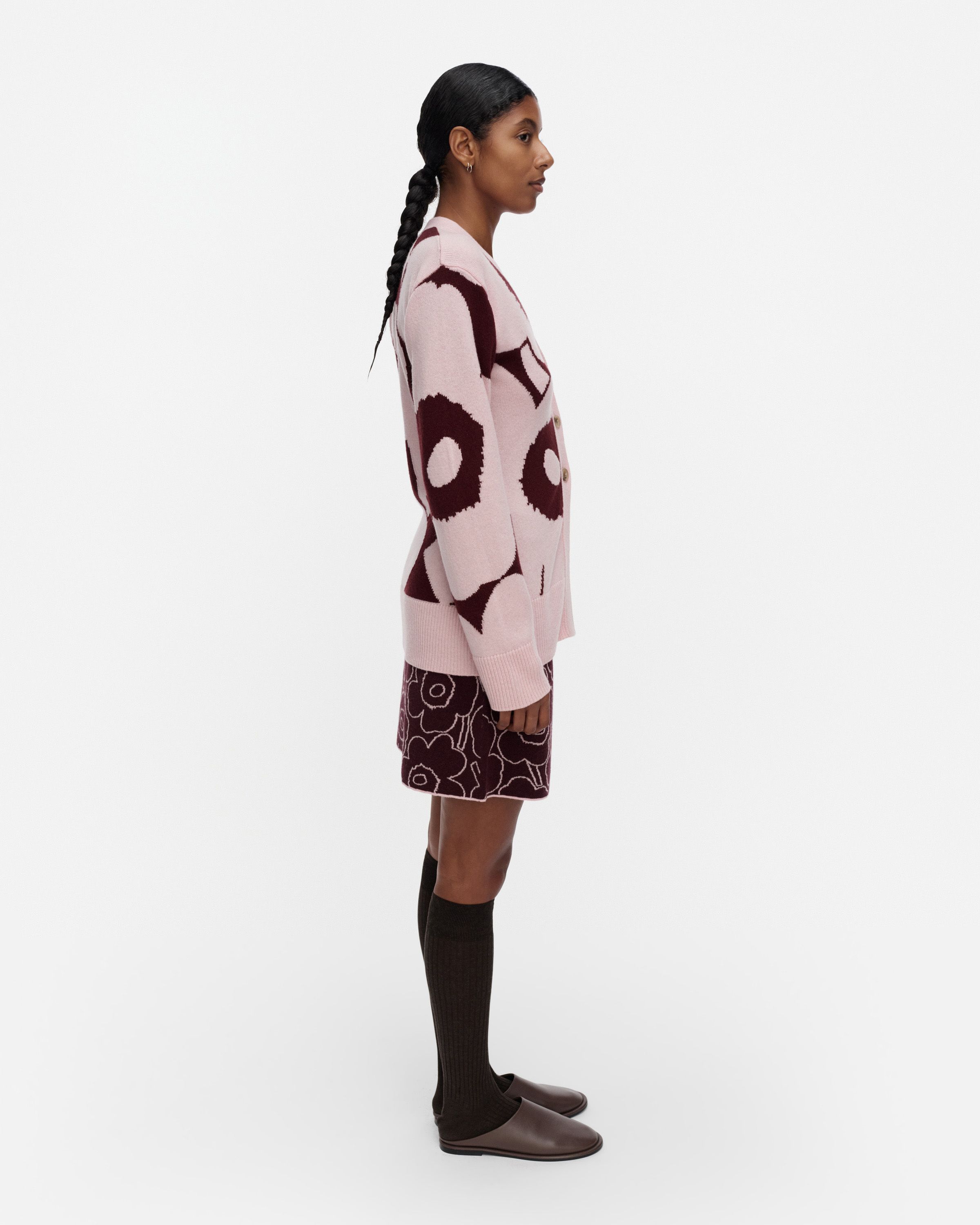 Kumma Unikko Knitted cardigan light pink, wine red | Marimekko