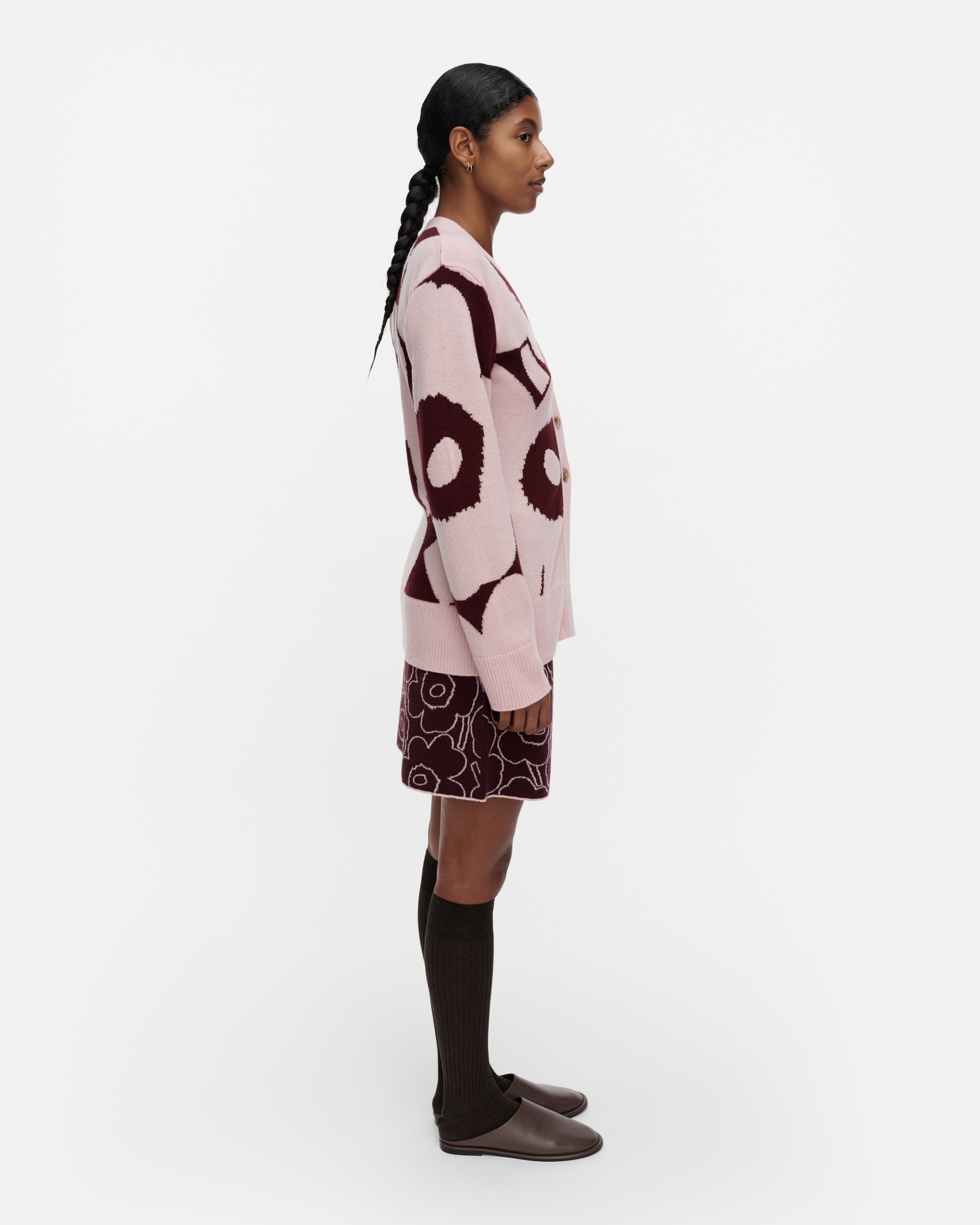Kumma Unikko, Knitted cardigan, light pink, wine red,