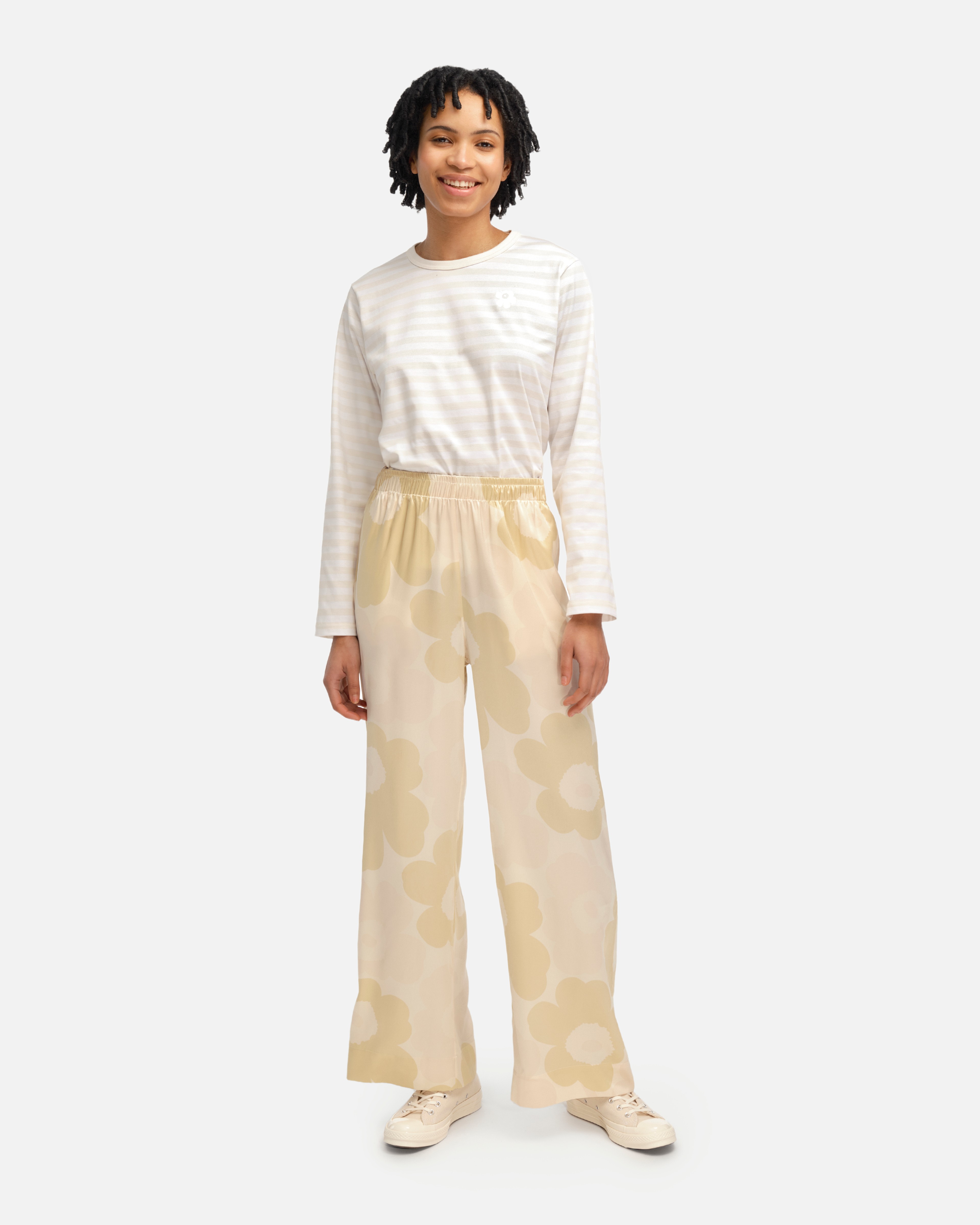 Solryn Pieni Unikko, Silk trousers, off-white, light yellow,