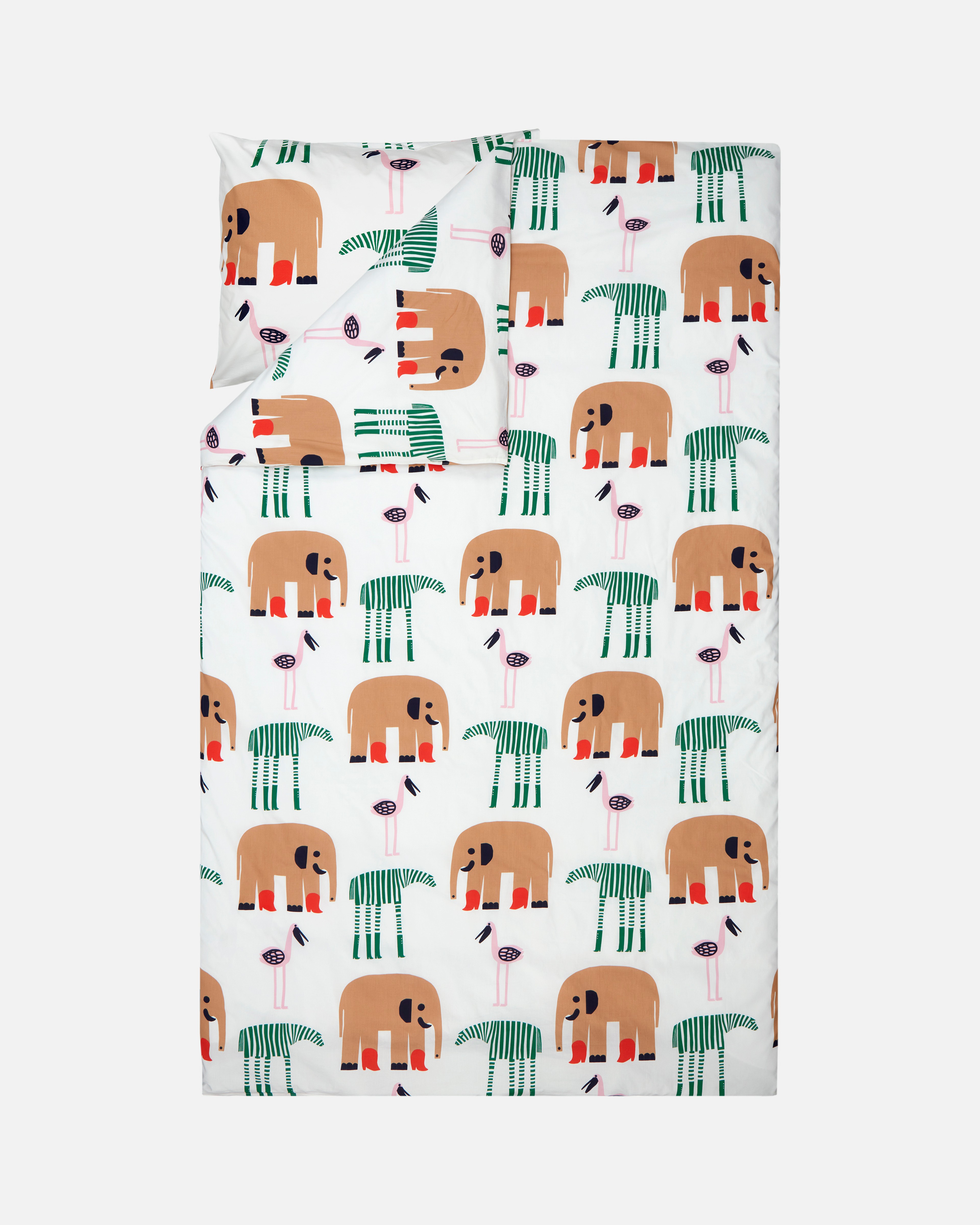 Karkumatka, Duvet cover set DC 150x210 cm + PC 50x60 cm, white, brown, green,