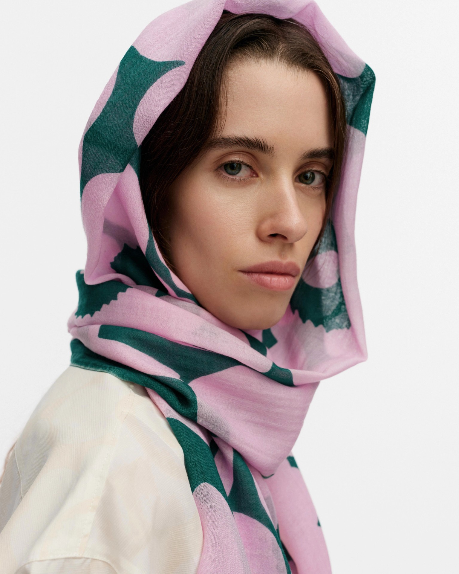 Fiore Unikko, Scarf, dark green, light pink,
