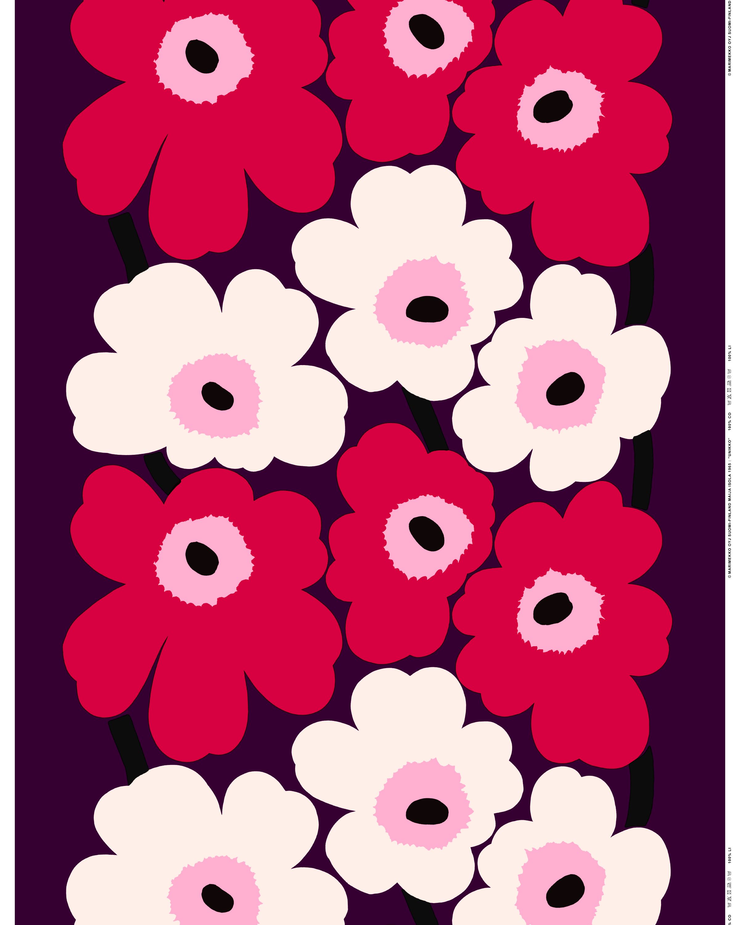 Unikko Cotton sateen plum, cranberry, off-white, | Marimekko