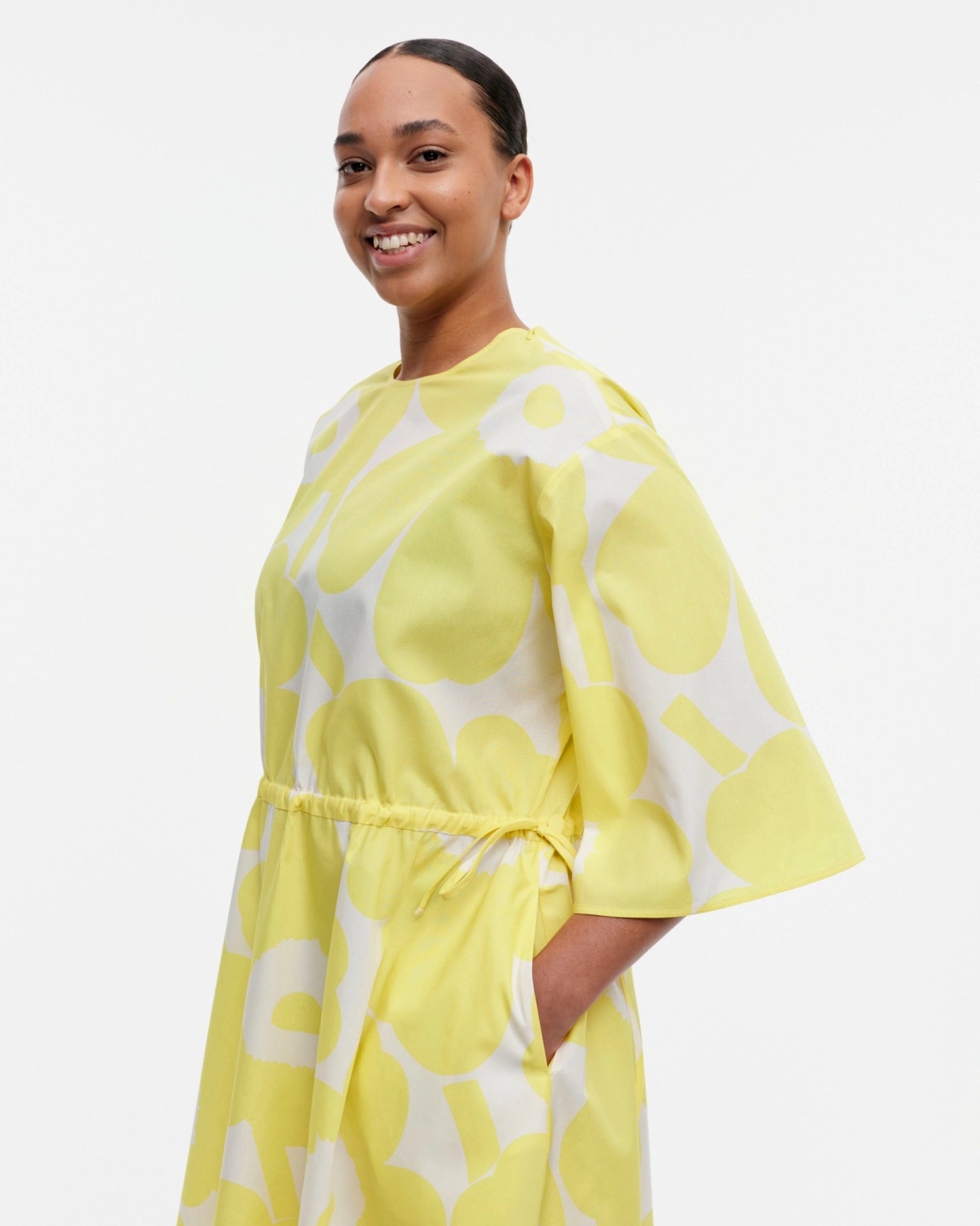 Fiaali Unikko, Cotton poplin dress, yellow, off-white,