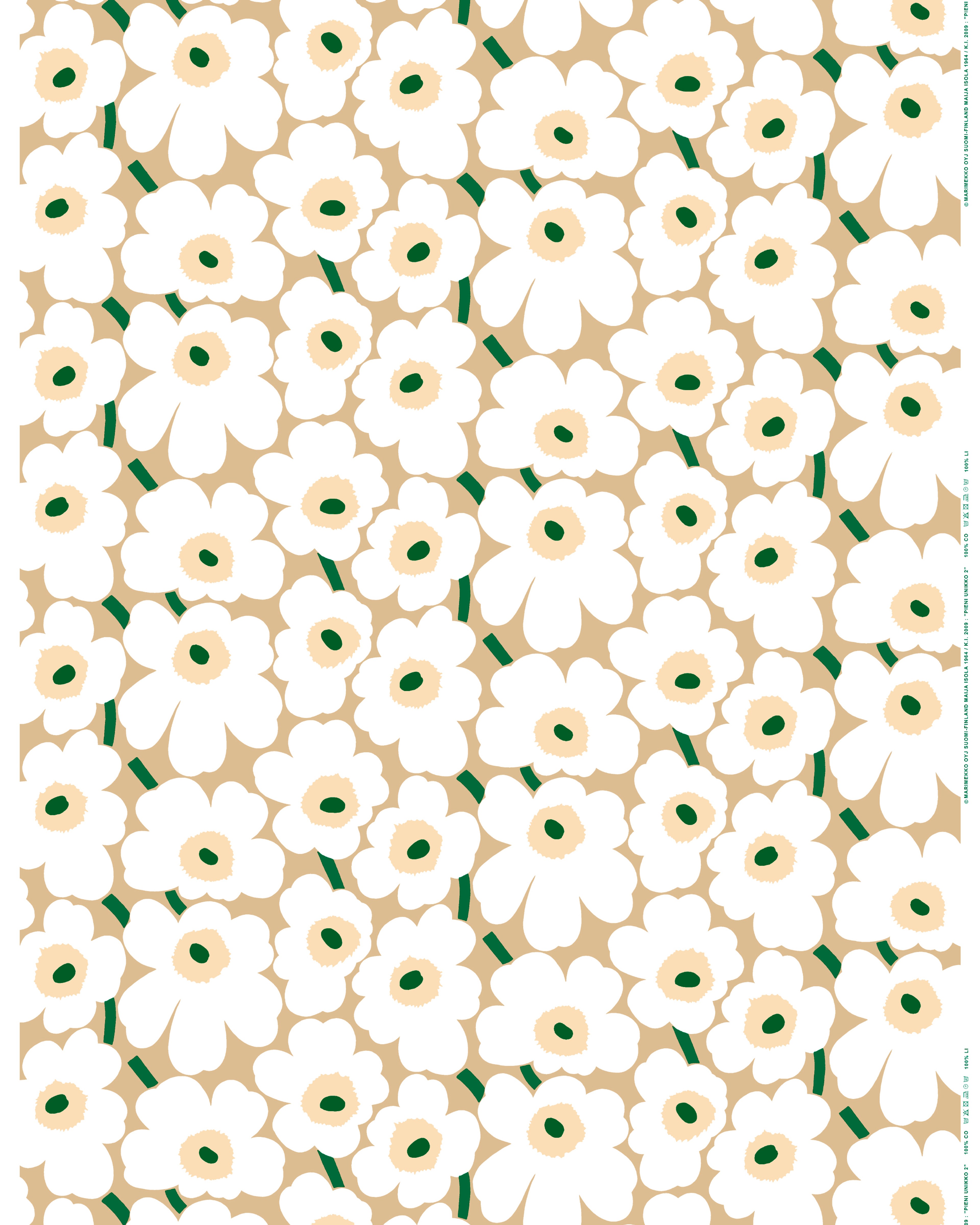 Pieni Unikko, Acrylic coated cotton, sand, white, hay, emerald,