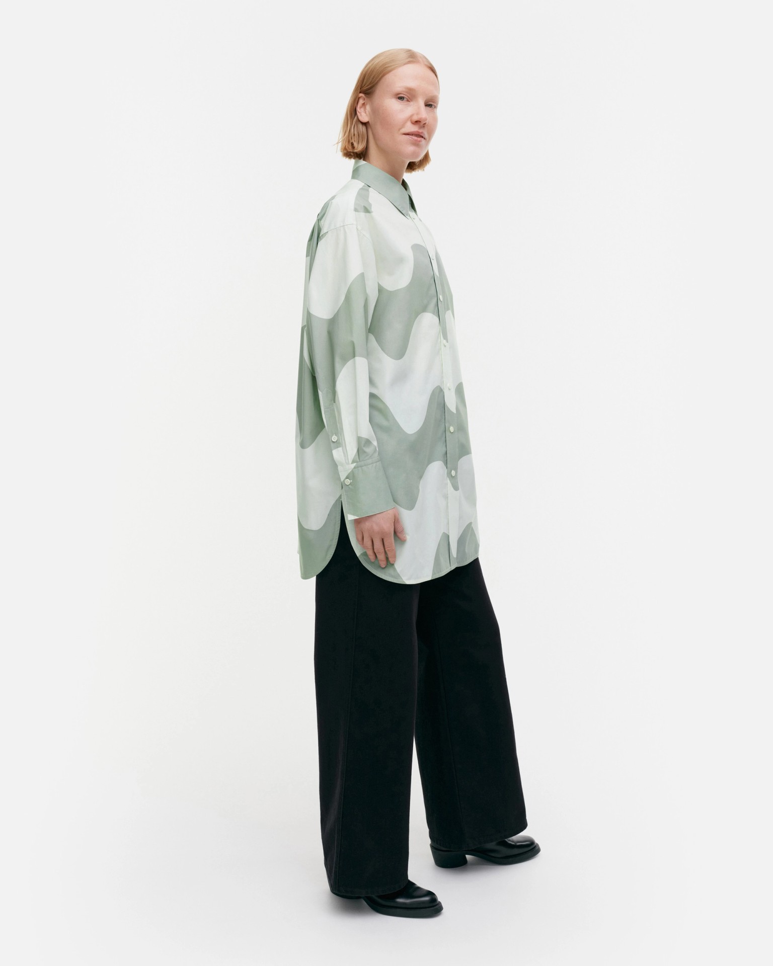 Nila Lokki, Cotton poplin shirt, greyish green, light green,