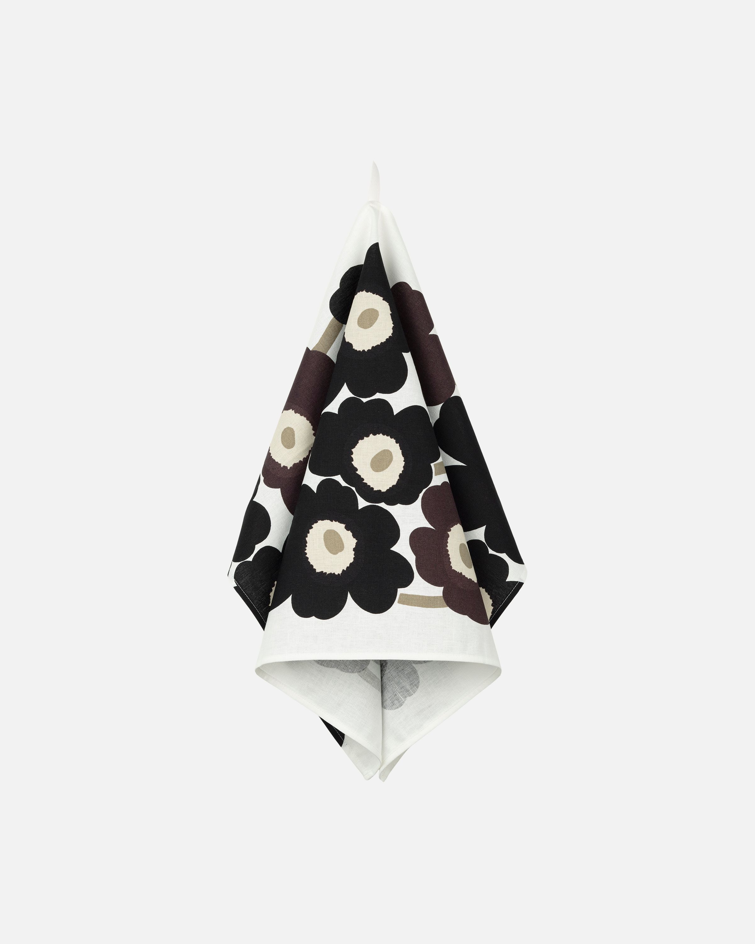 Pieni Unikko Tea towel white,dark gray,beige | Marimekko