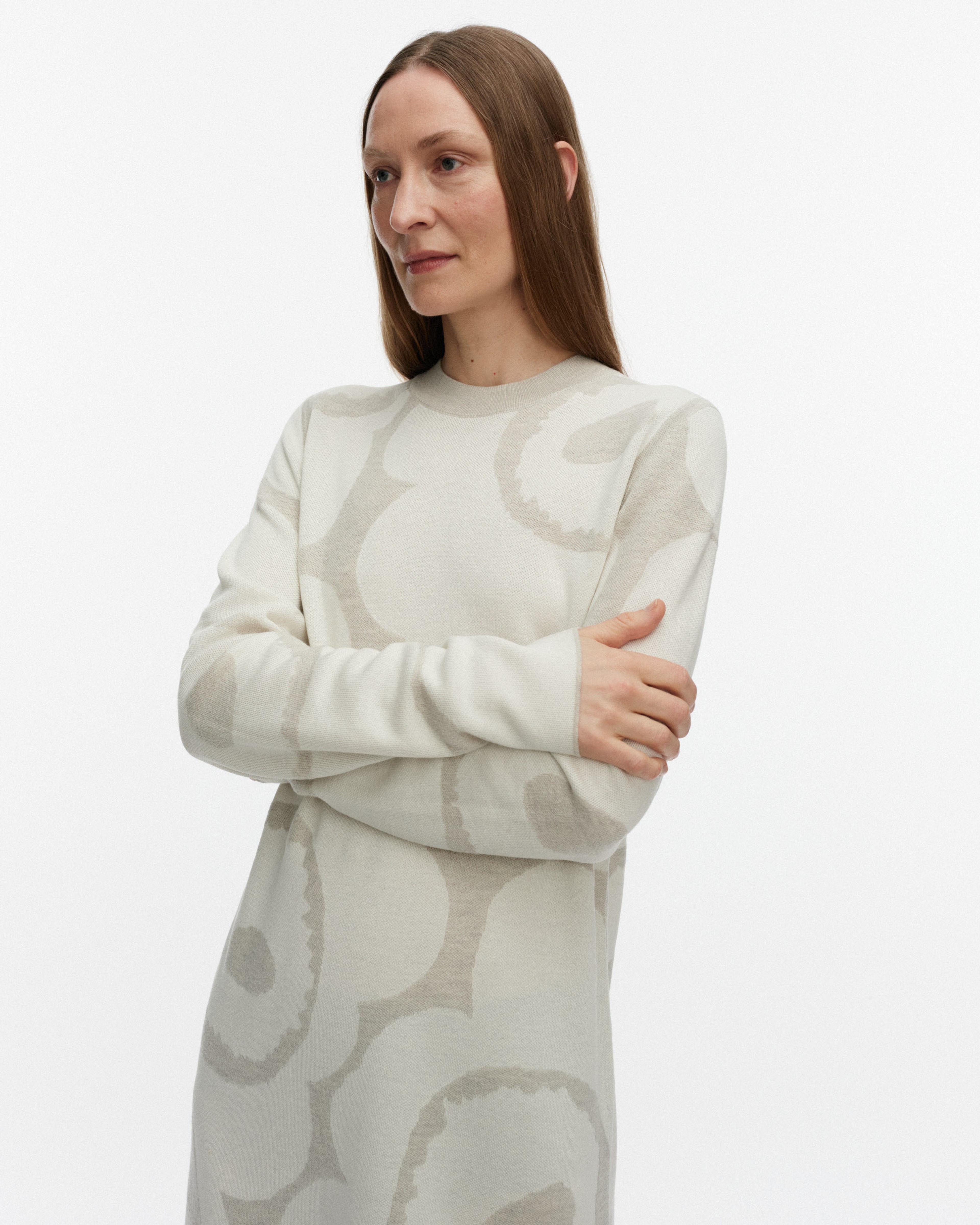 Ennallaan Unikko, Knitted dress, off-white, light grey,