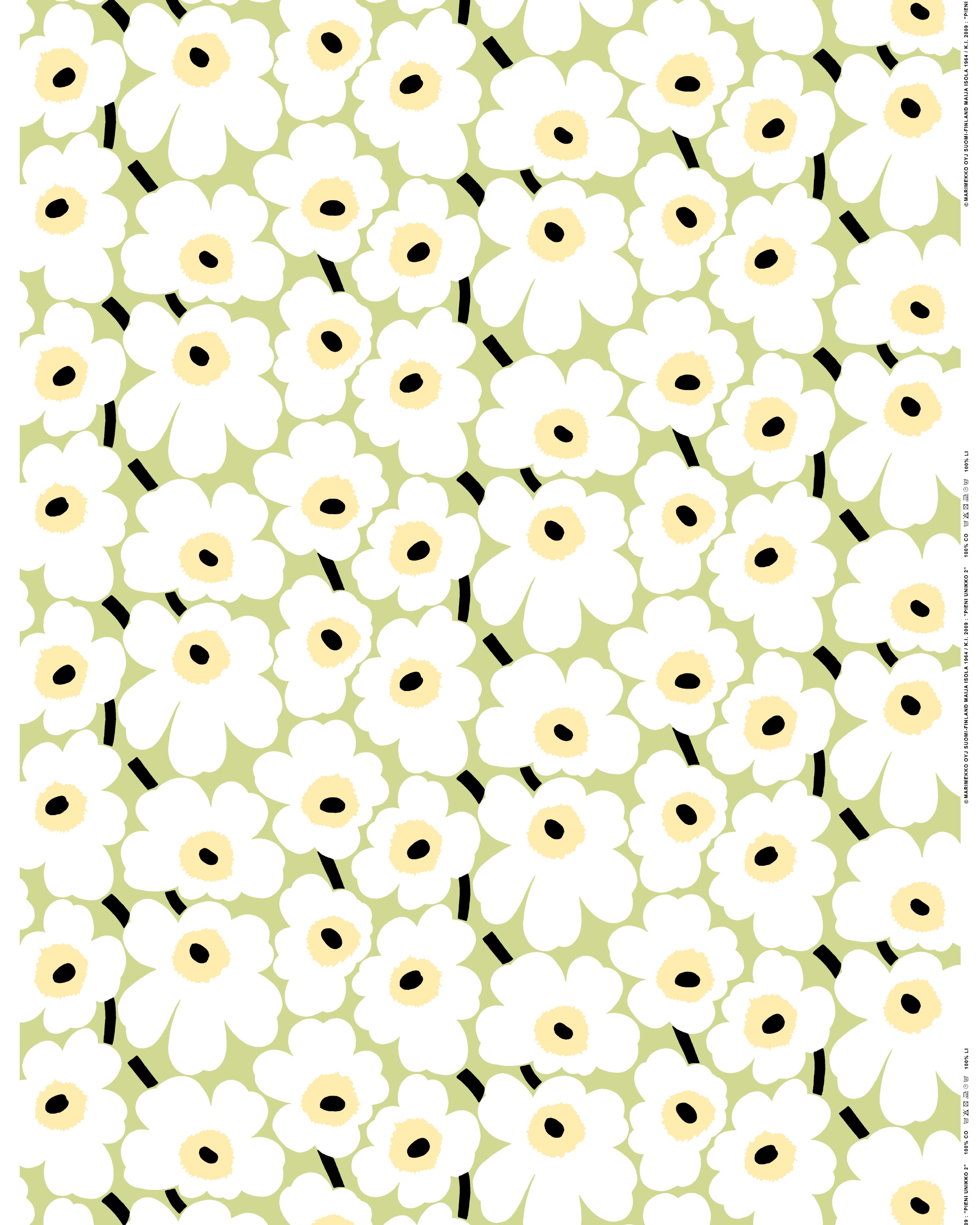 Pieni Unikko, Cotton fabric, pear, white, melon, d.green,