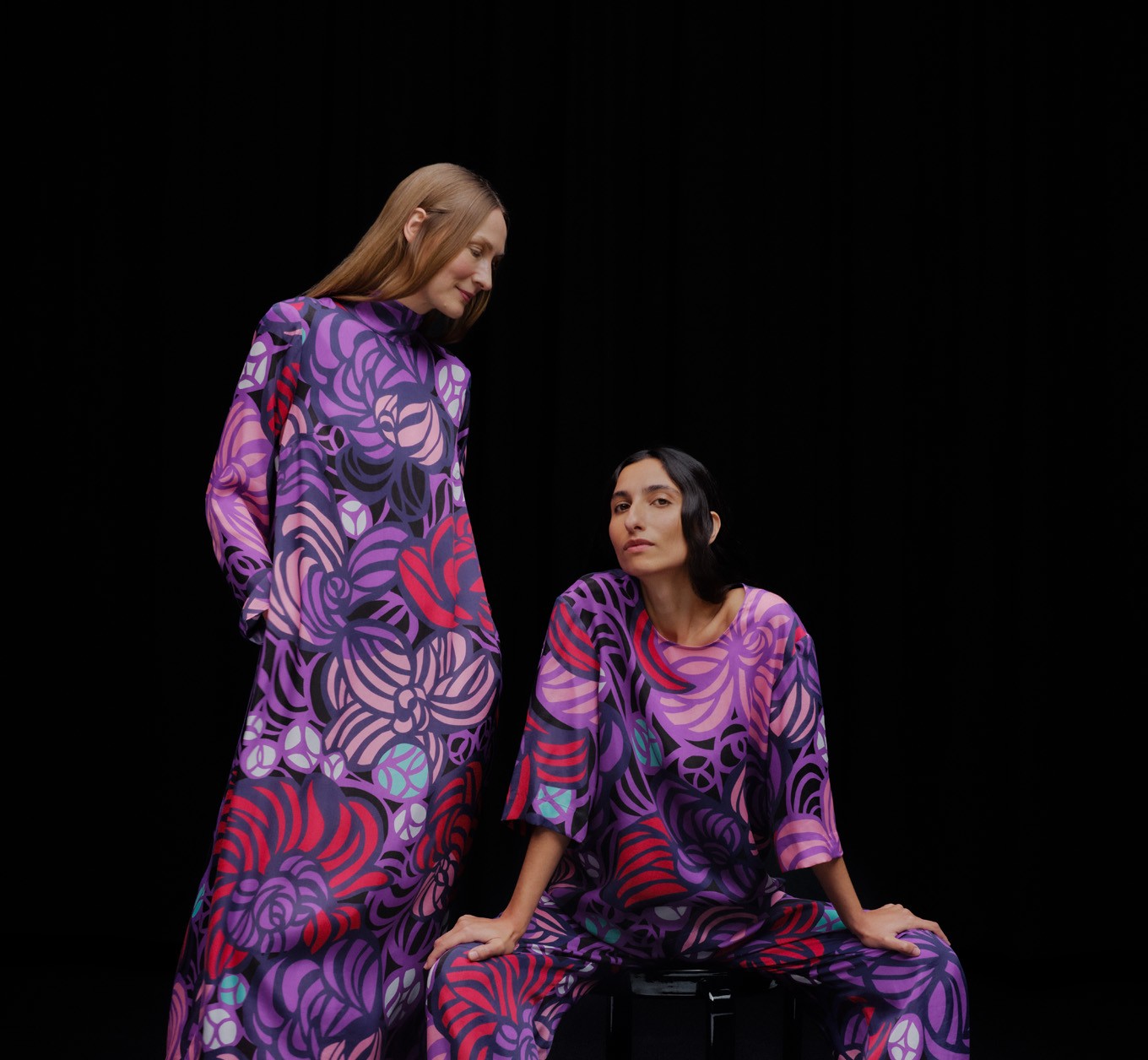 Models wearing clothes in Torstai print.