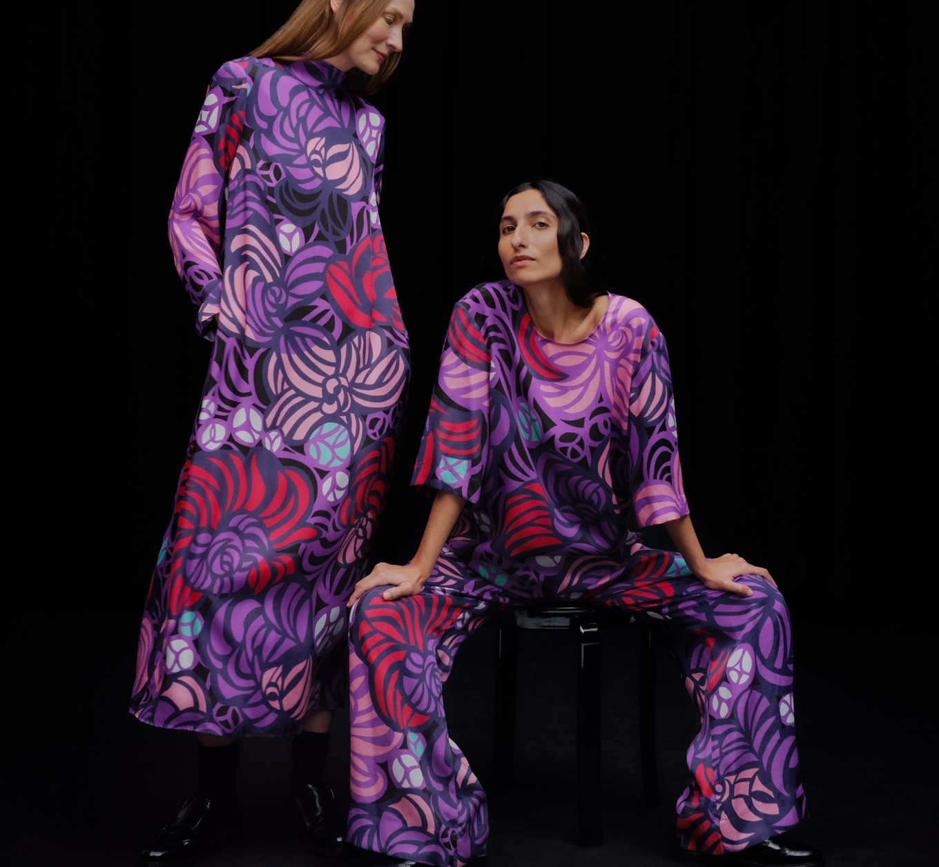 Models wearing clothes in Torstai print.