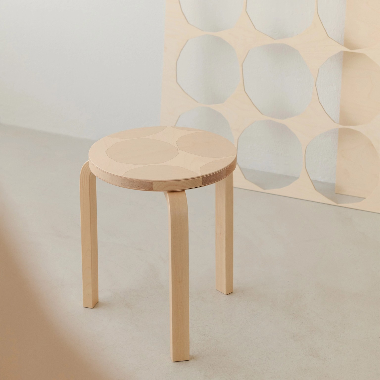 Stool with Kivet print from the Artek x Marimekko collaboration.