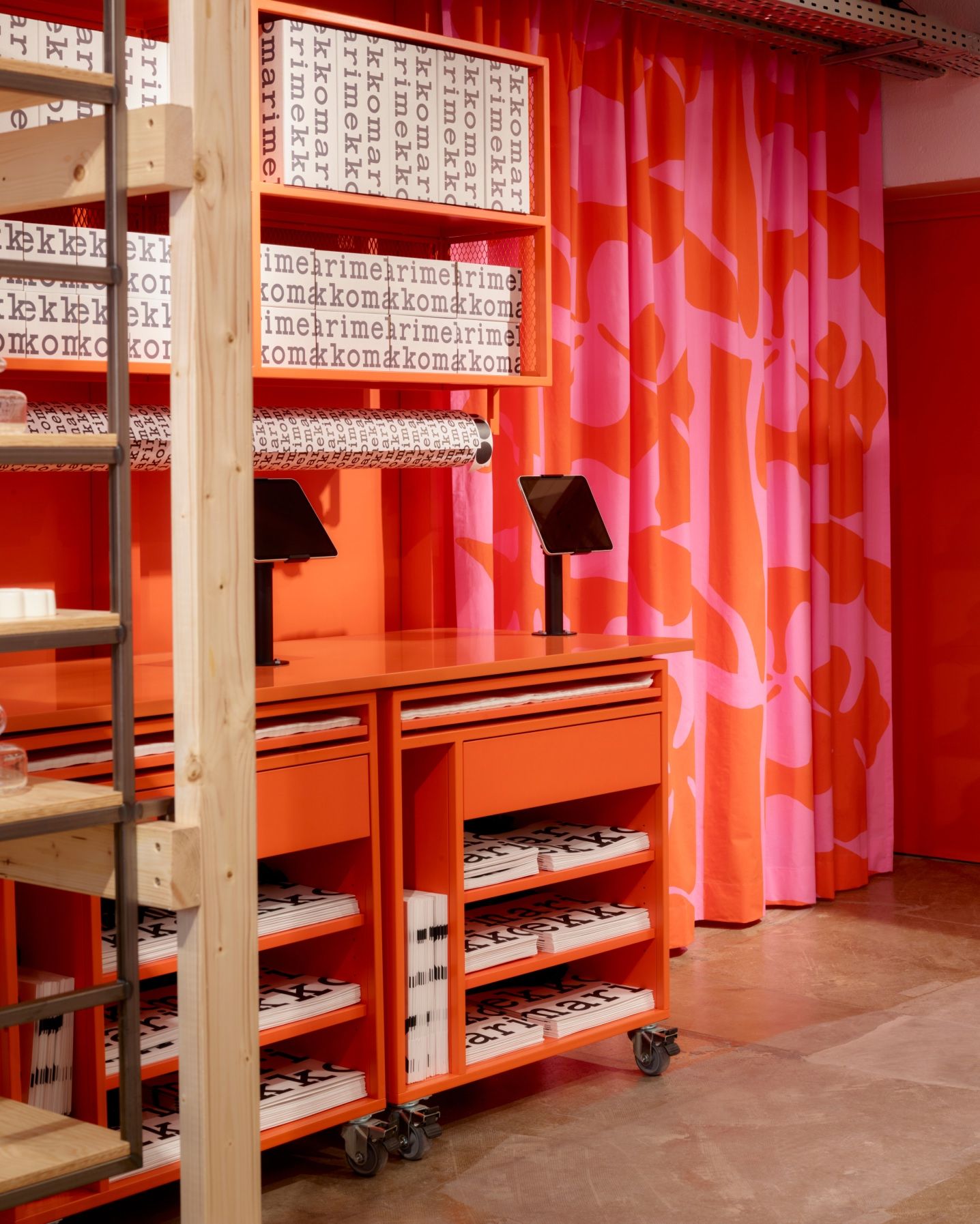 Display of Marimekko gift wrapper paper and packages.