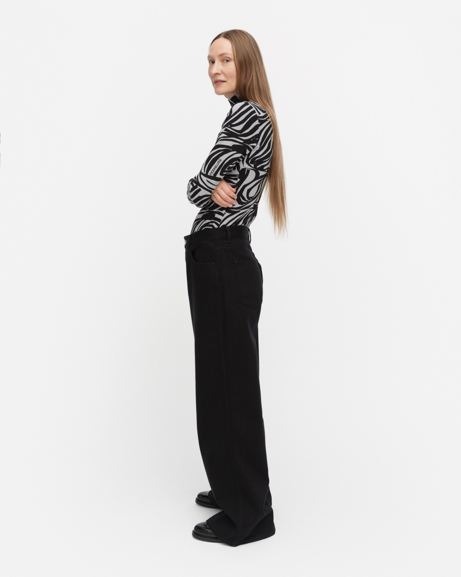 Jäkälä Jokuraita Logo, Turtleneck shirt, light grey, black,