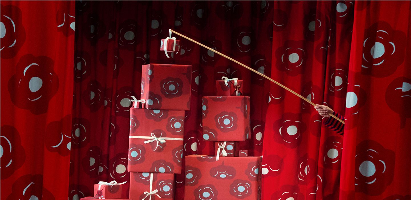 A pile of gifts on a stage