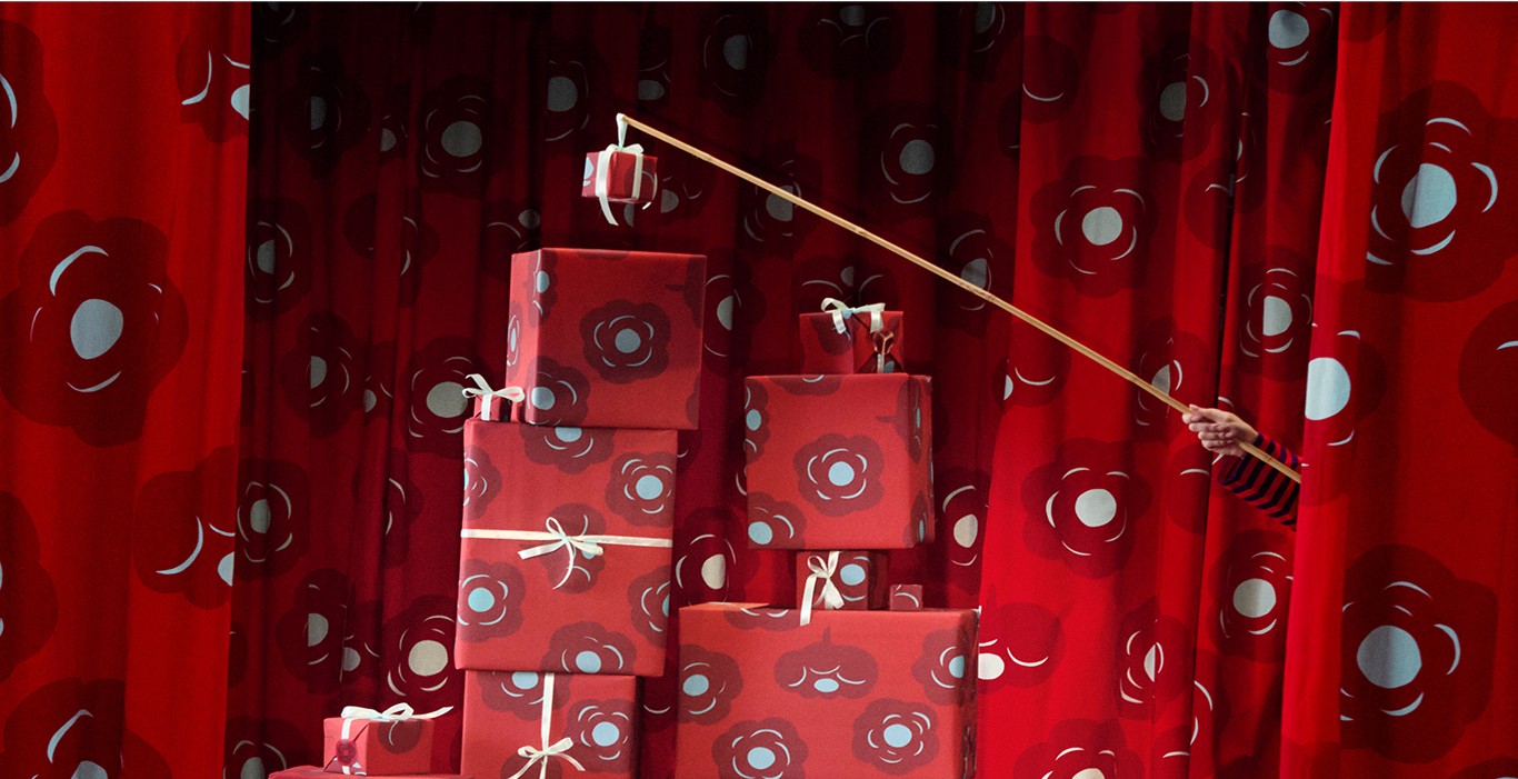 A pile of gifts on a stage