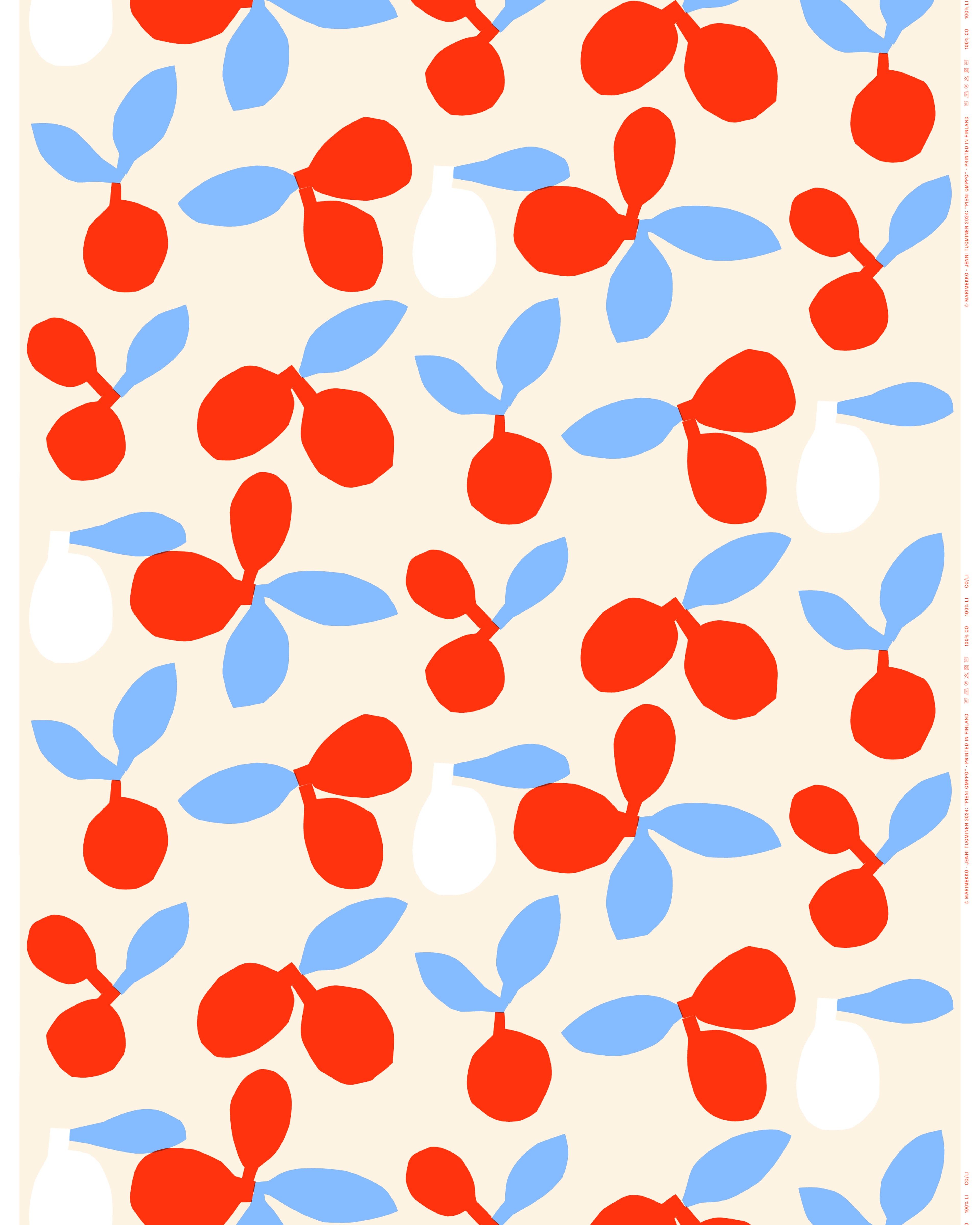 Pieni Omppo, Cotton fabric, sand, l.blue, orange red, natu,