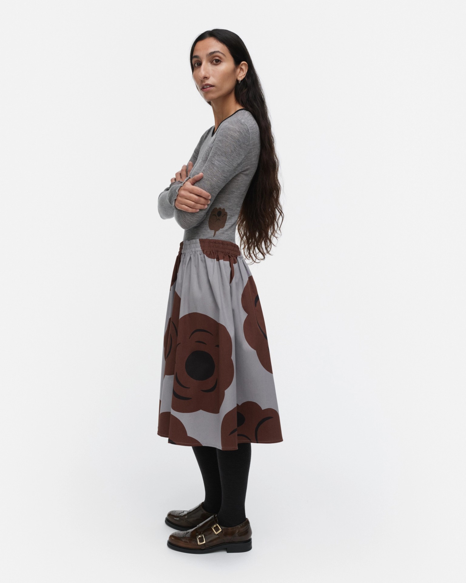Polkka Tumma, Wool rib pullover, dark grey, brown,