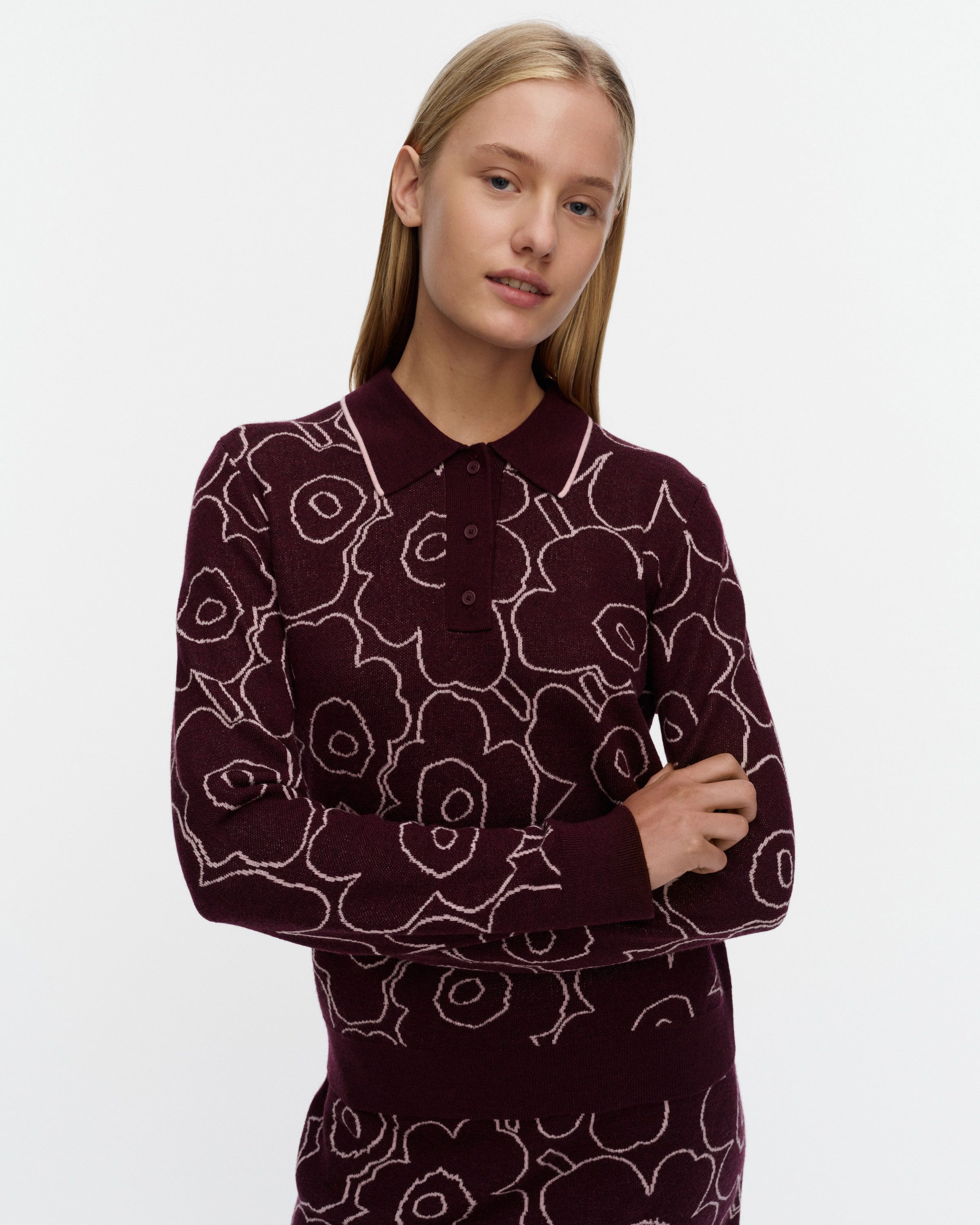 RWS Liikkua Piirto Unikko Knitted pullover wine red, light pink