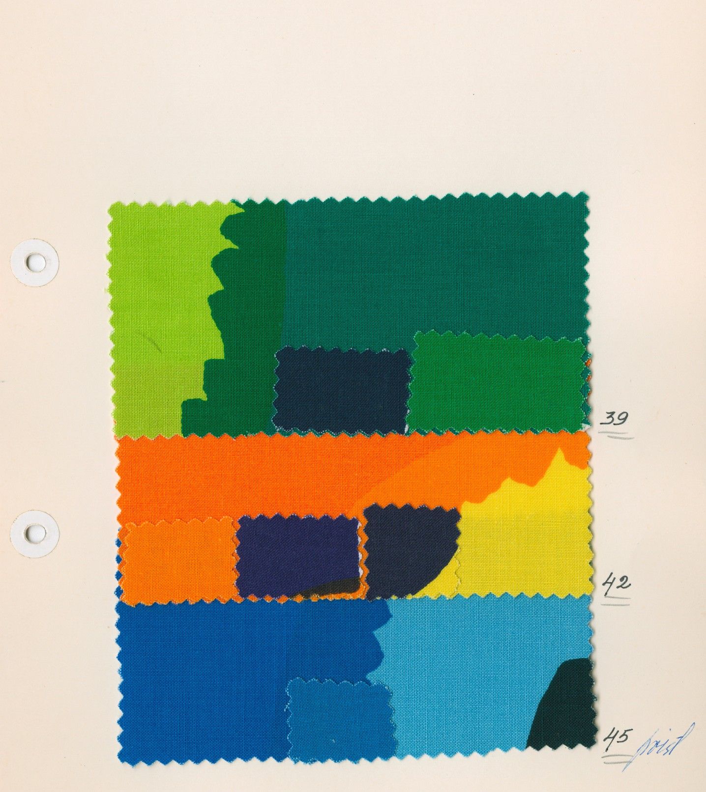 Fabric patches in different colors.