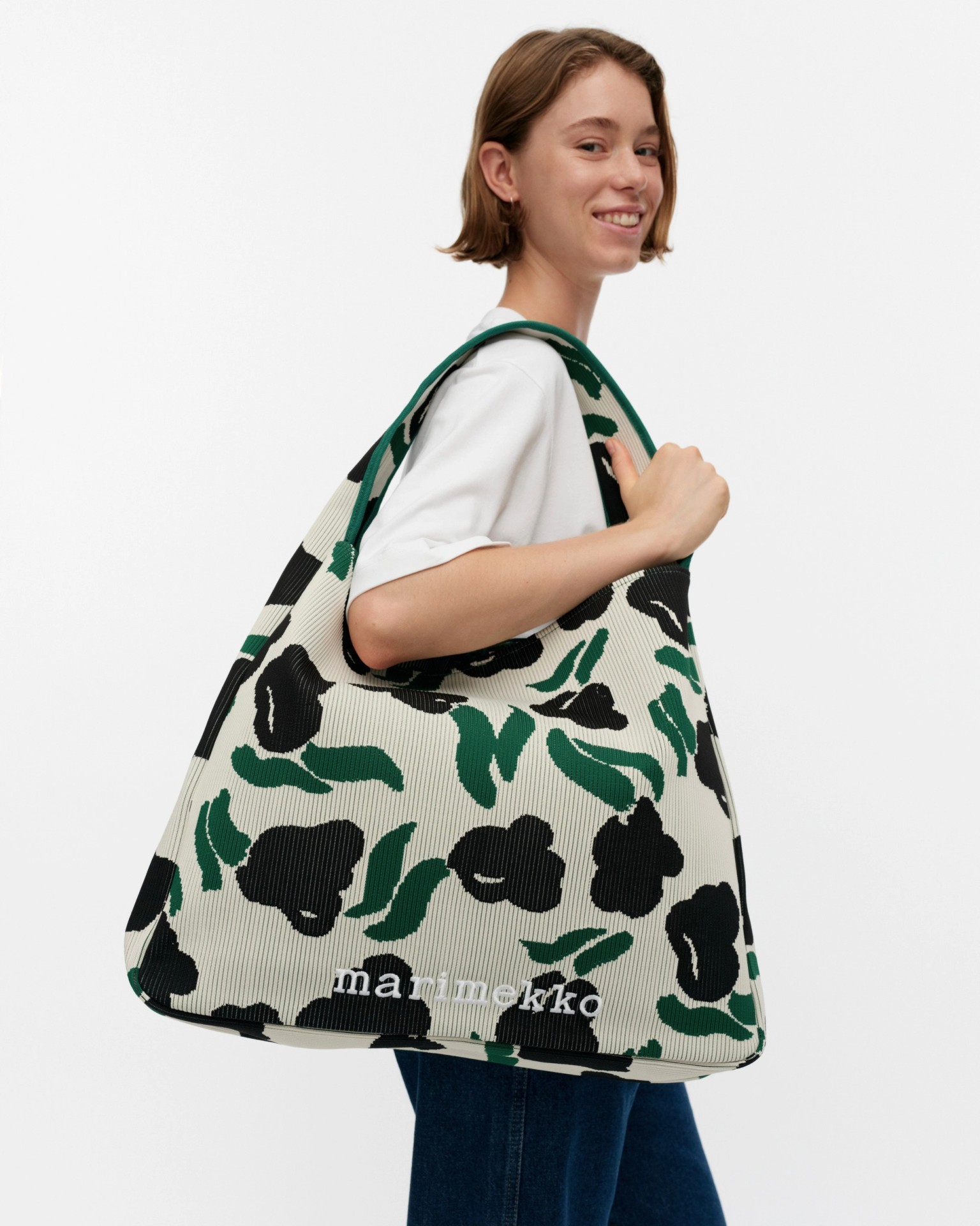 Knitted Bag Large Lemmitty, Shoulder bag, off white, dark green, black,