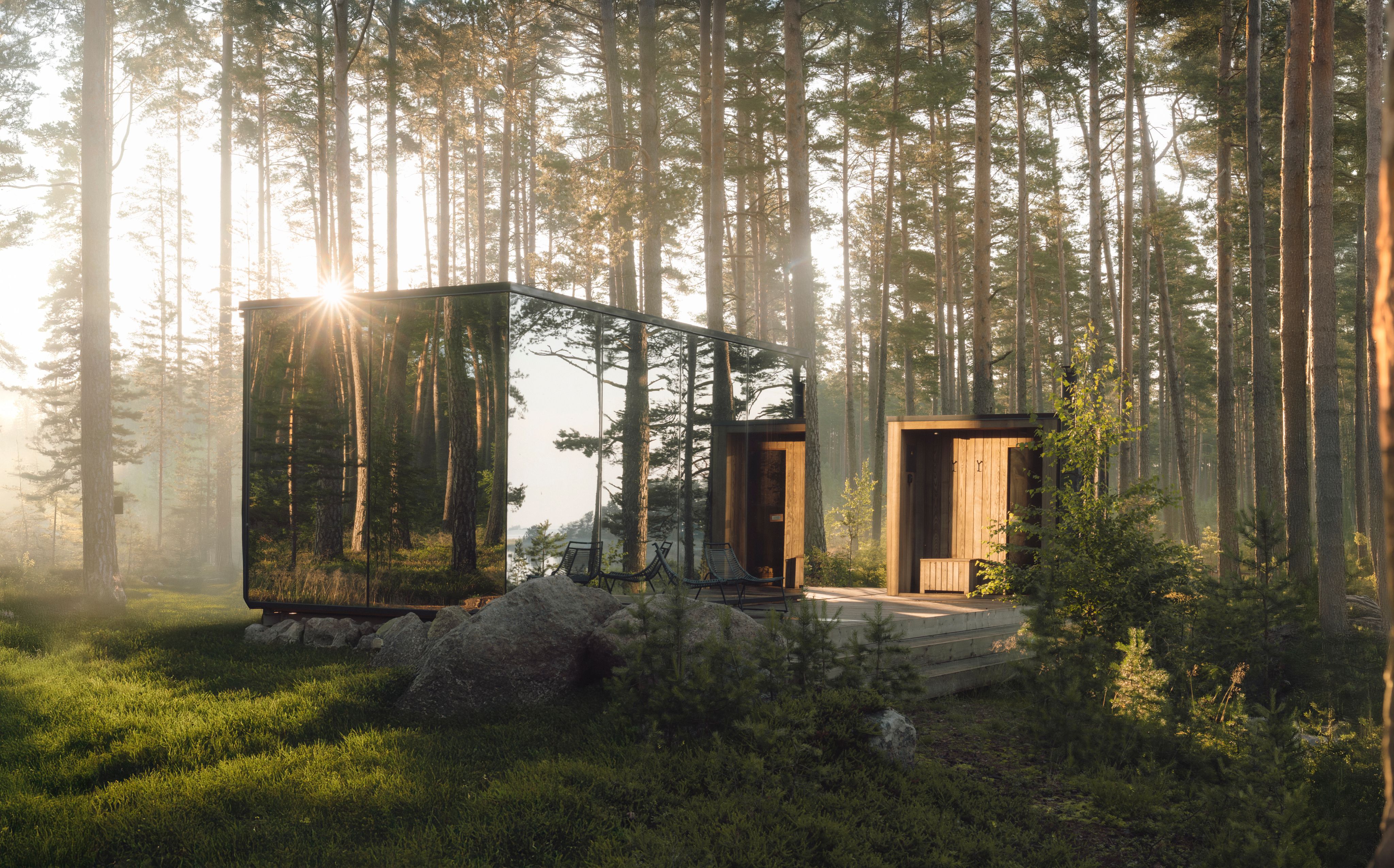 ÖÖD Hotels -peilimökki Suomenlahden saaristomaisemien äärellä