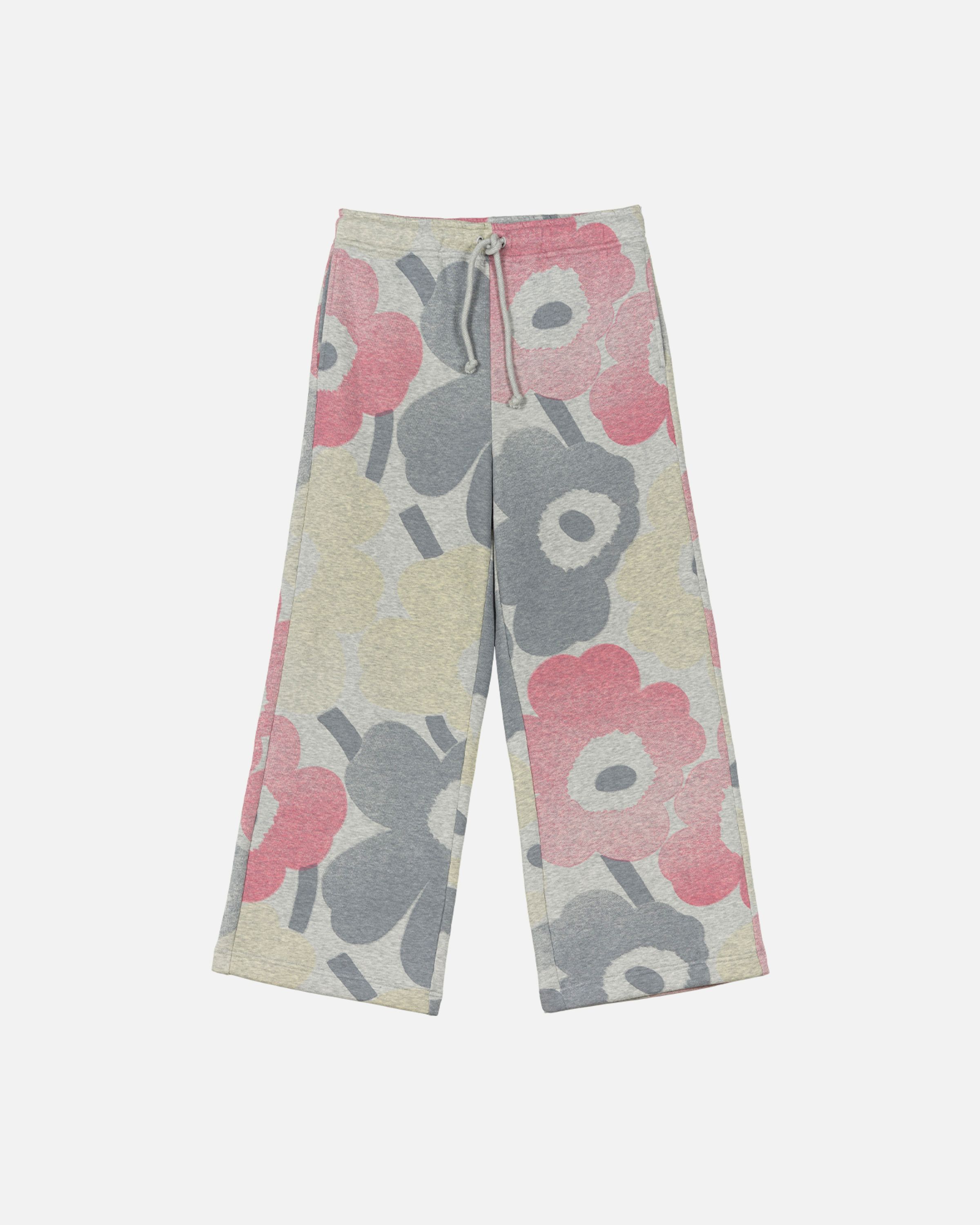 marimekko× フラワーパターン スパッツ Kikapo Unikko Kioski sweatpants grey melange, pink, l. yellow