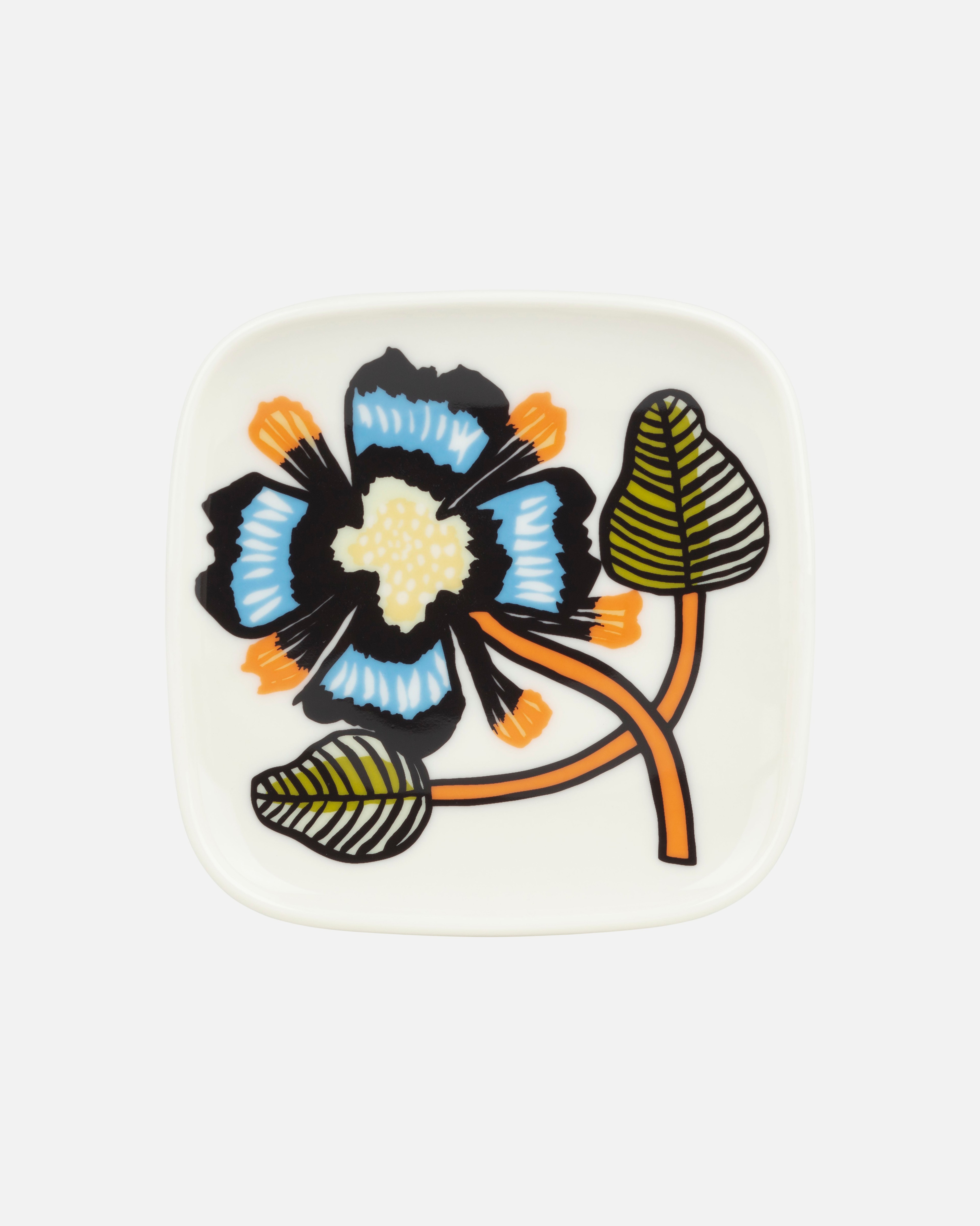 Oiva / Tiara, Assiette 10 x 10 cm, blanc, orange intense, vert,