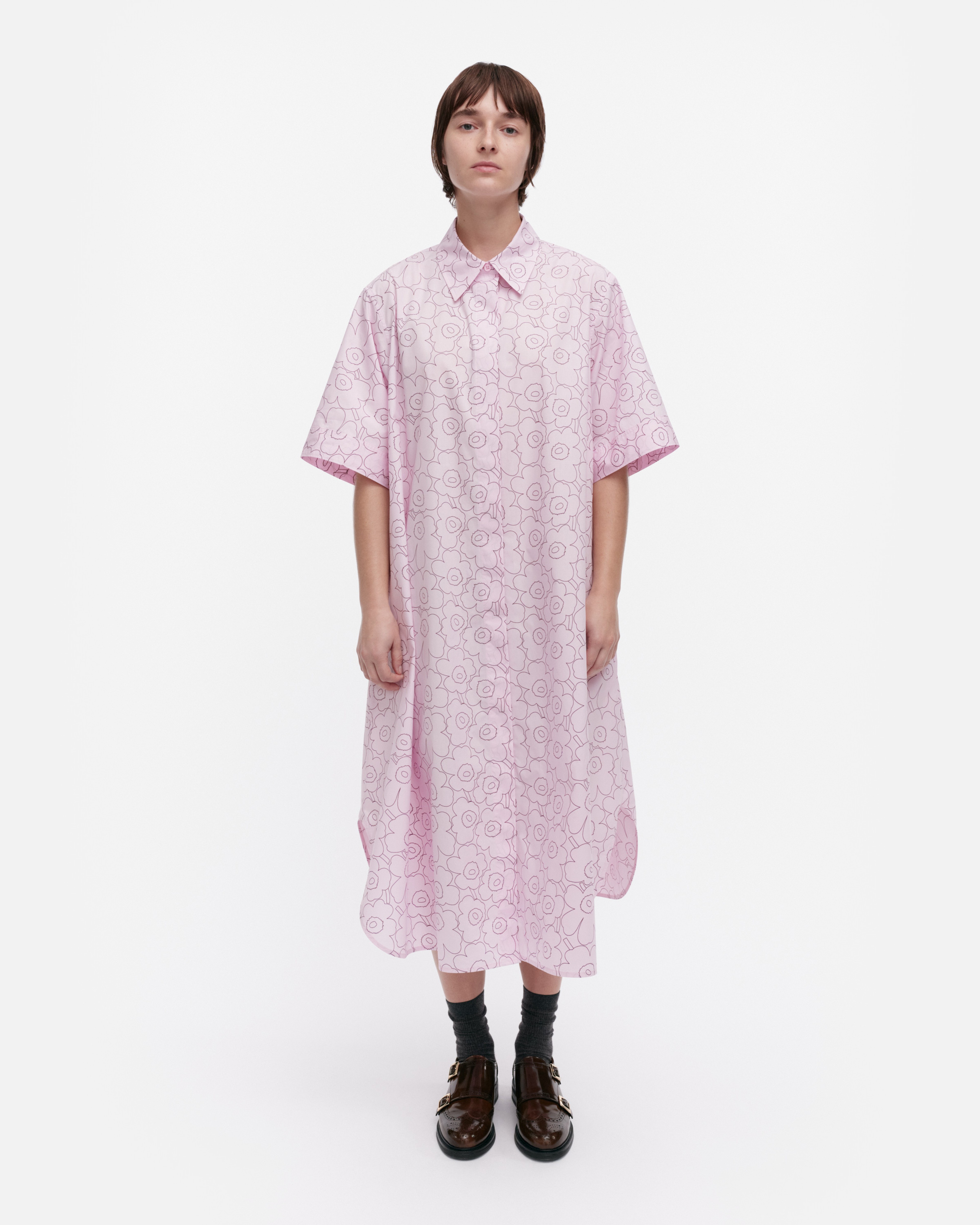 Popliini Piirto Unikko, Dress, light pink, wine red,