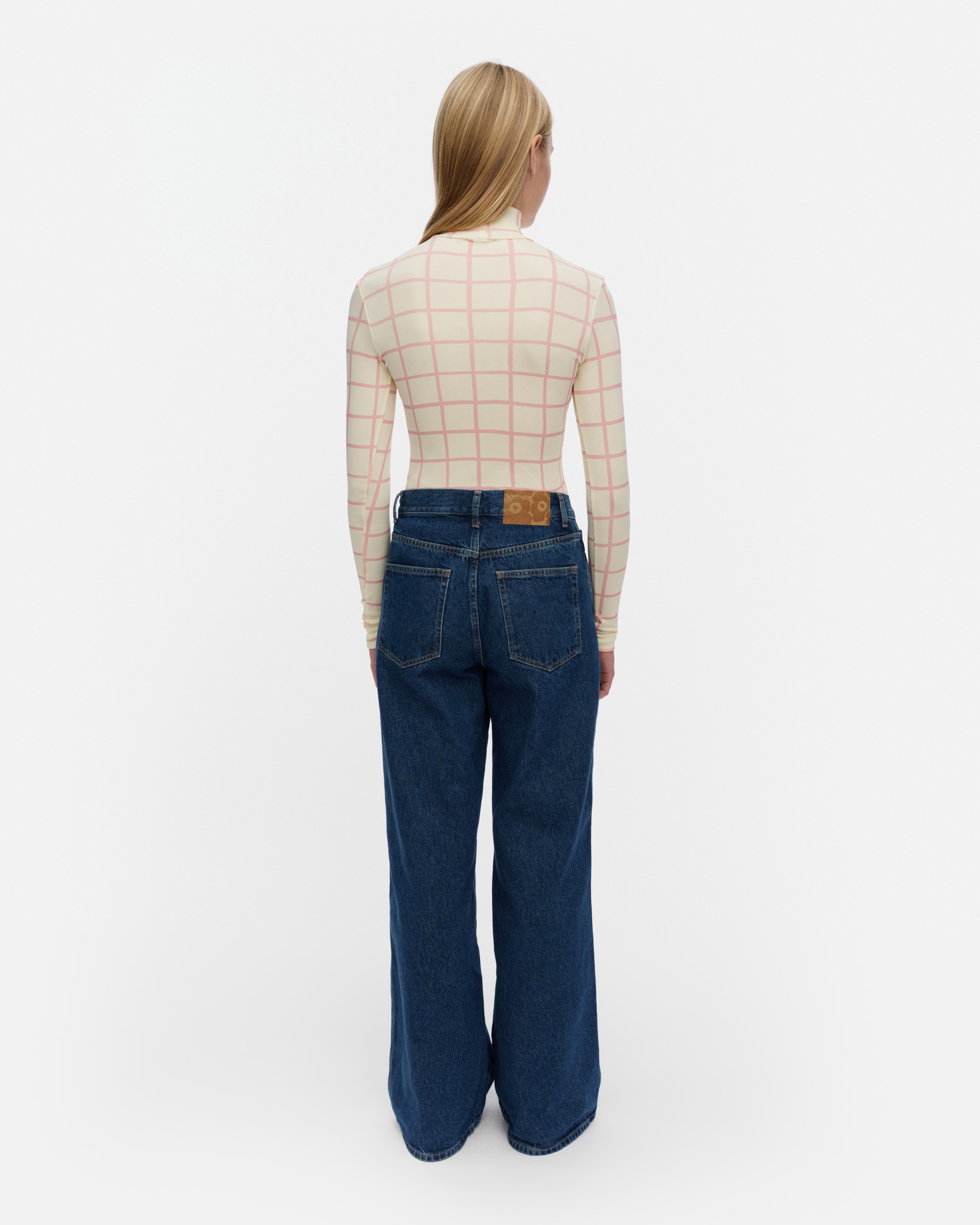 Solmia Iso Ruutu, Turtleneck shirt, light yellow, light pink,