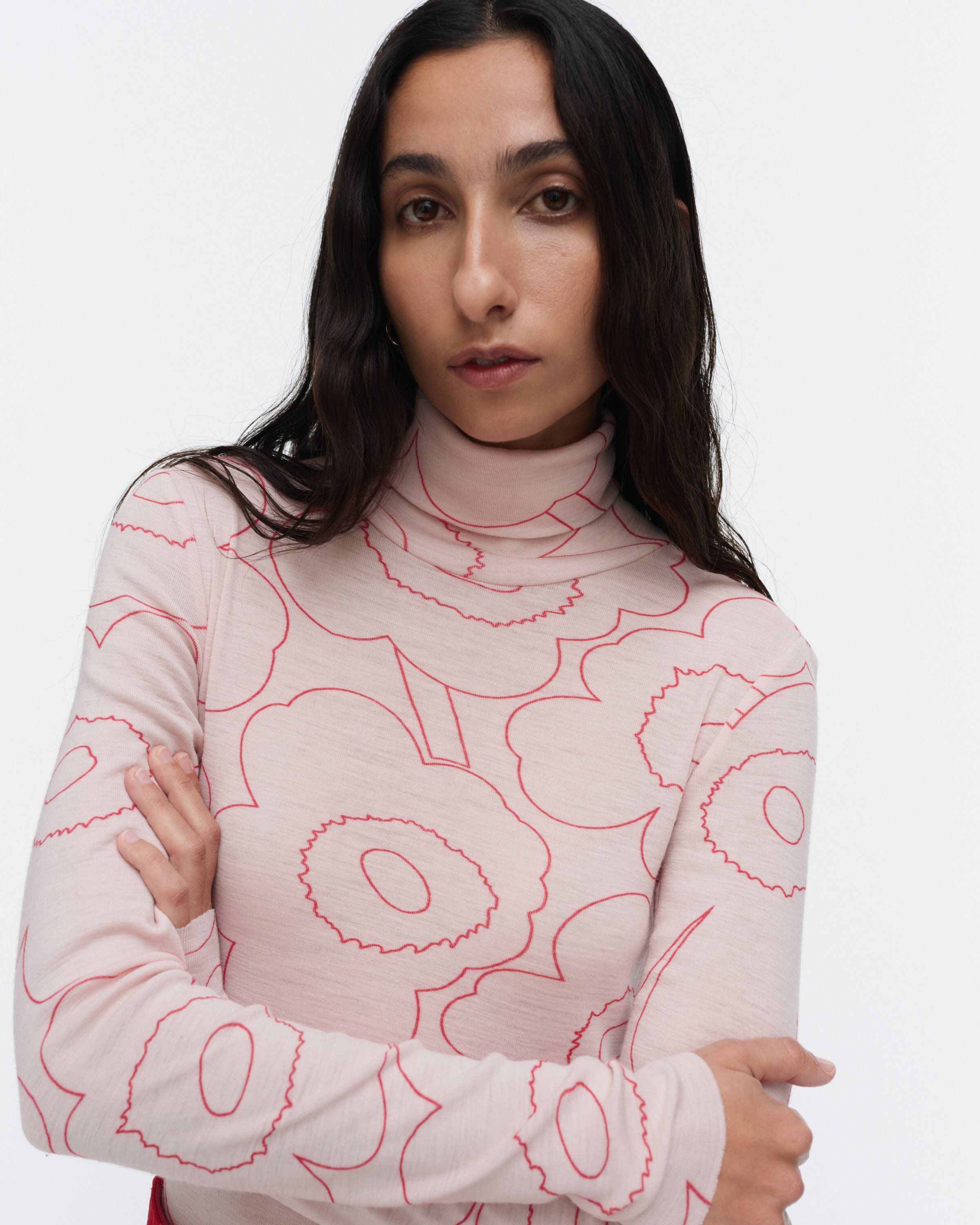 マリメッコmarimekko ウニッコ柄タートルネック 長袖 Vilina Piirto Unikko Wool turtleneck shirt | Marimekko