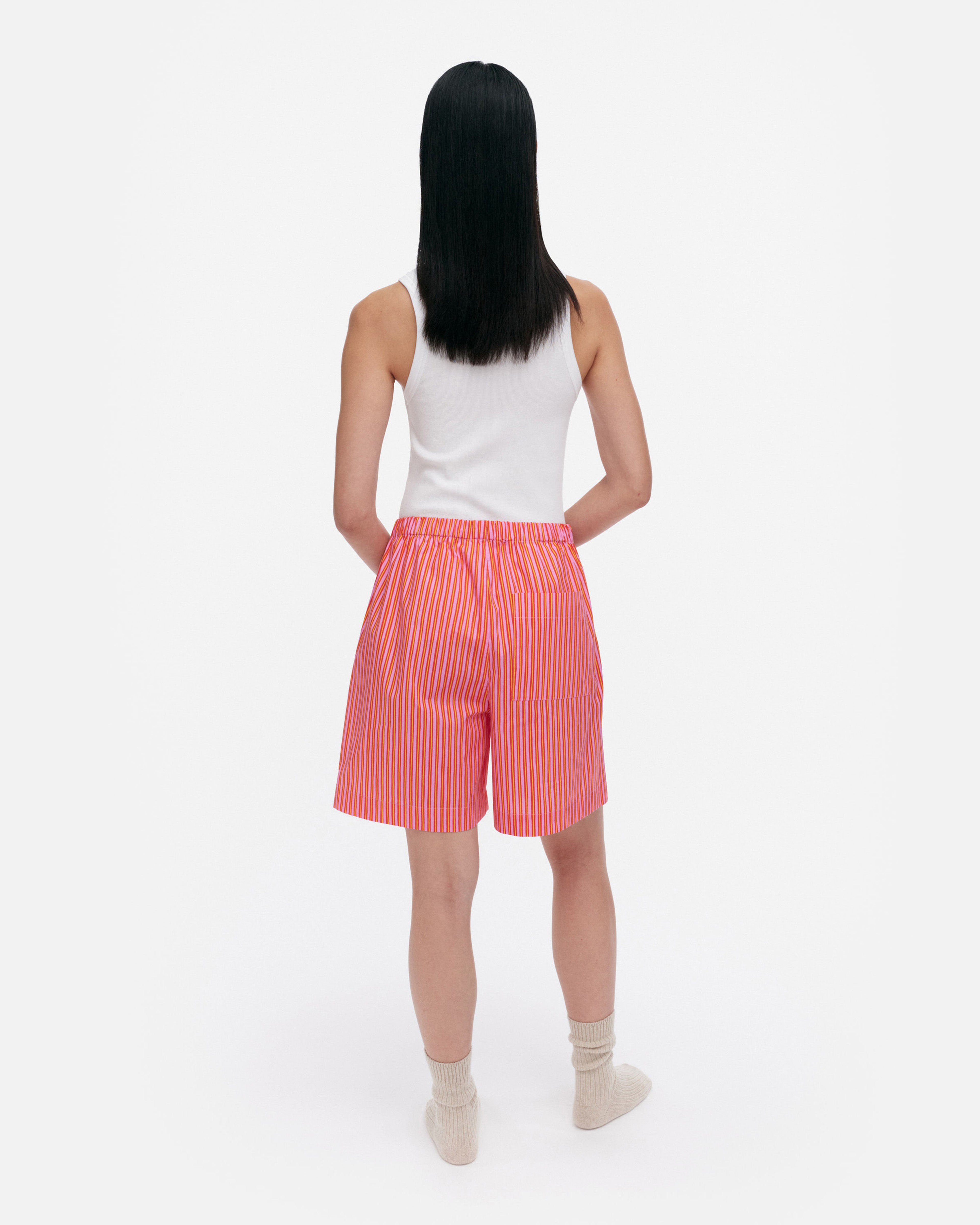 Tauko Rastas / Laila Gohar for Marimekko, Pyjama shorts, light pink, red, yellow,