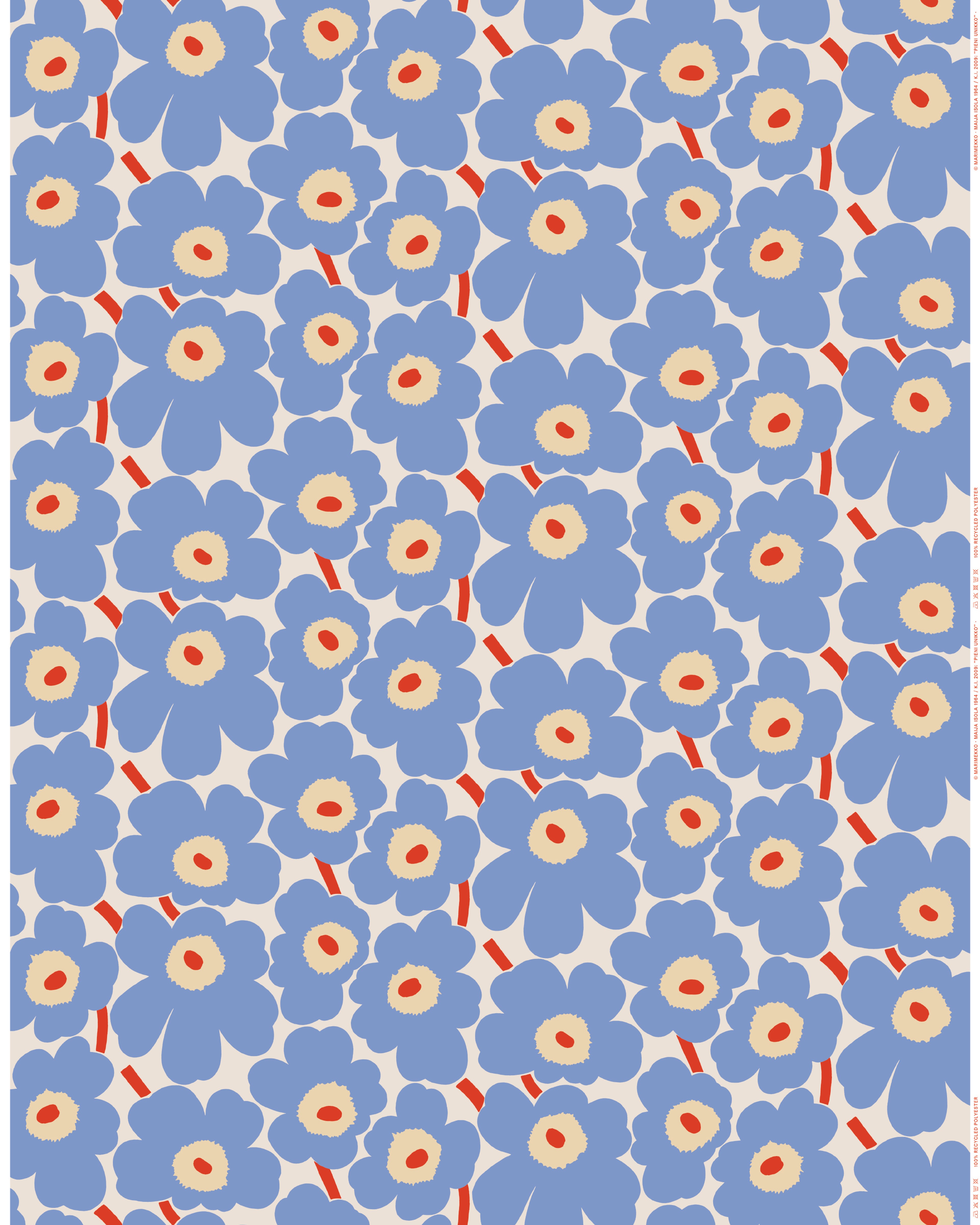 Pieni Unikko, Outdoor fabric, off white,lt.blue,melon,or.red,