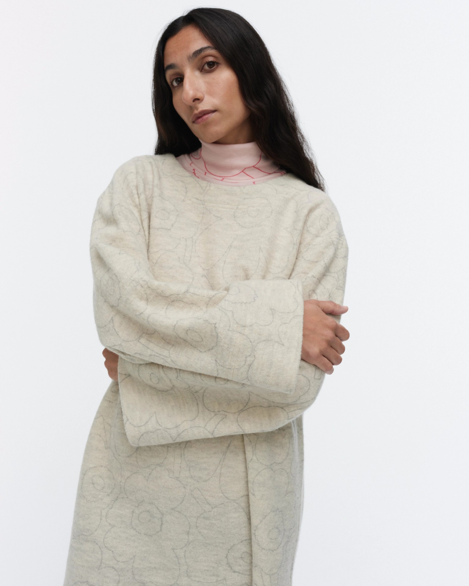 Neljäs Piirto Unikko, Wool dress, off white, grey,