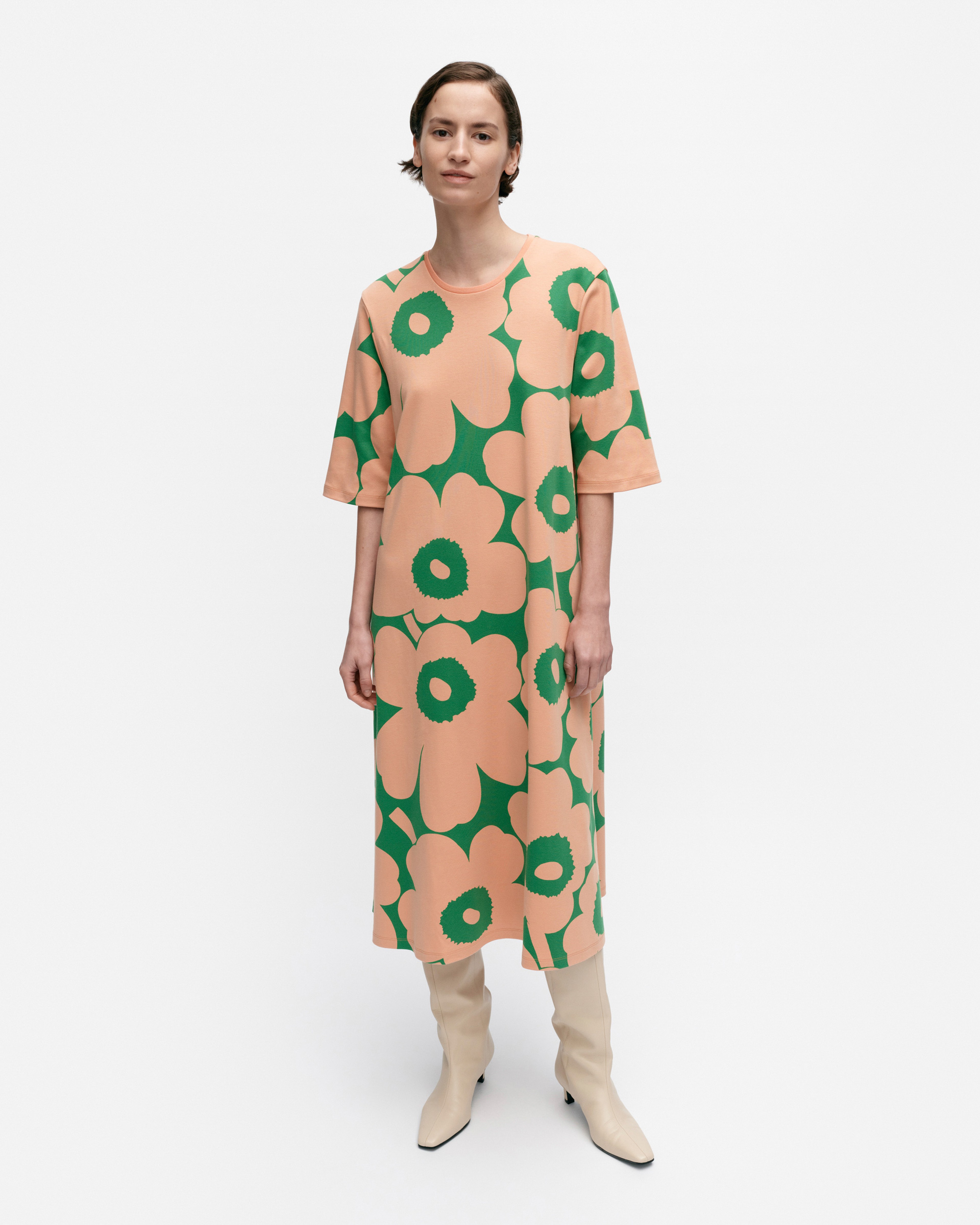 Tangentti Unikko, Jersey dress, orange, green,