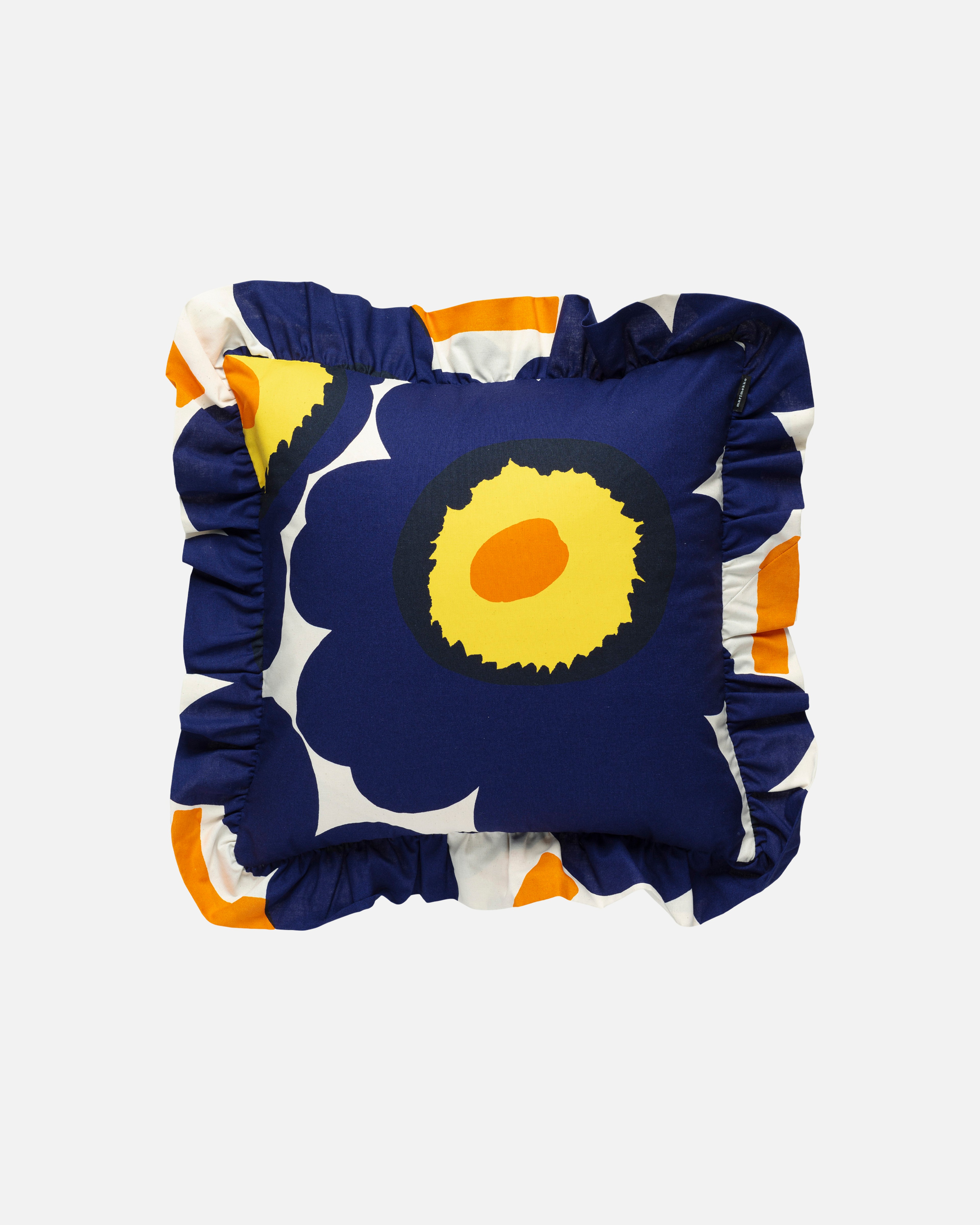 Unikko Ruffle, Kissenbezug 50 x 50 cm, blau, gelb, orange,