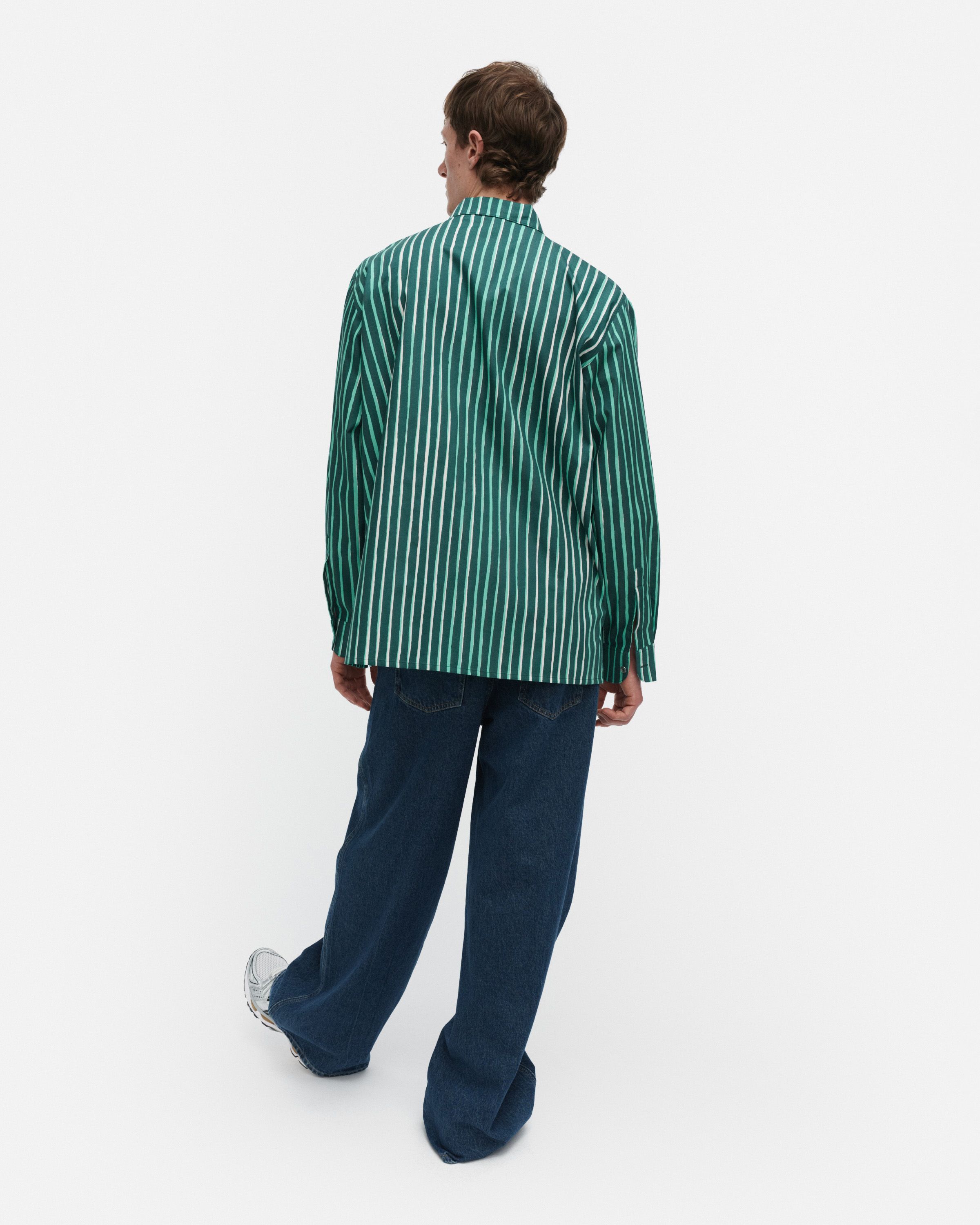 Jokapoika Kioski cotton shirt dark green, turquoise, white | Marimekko