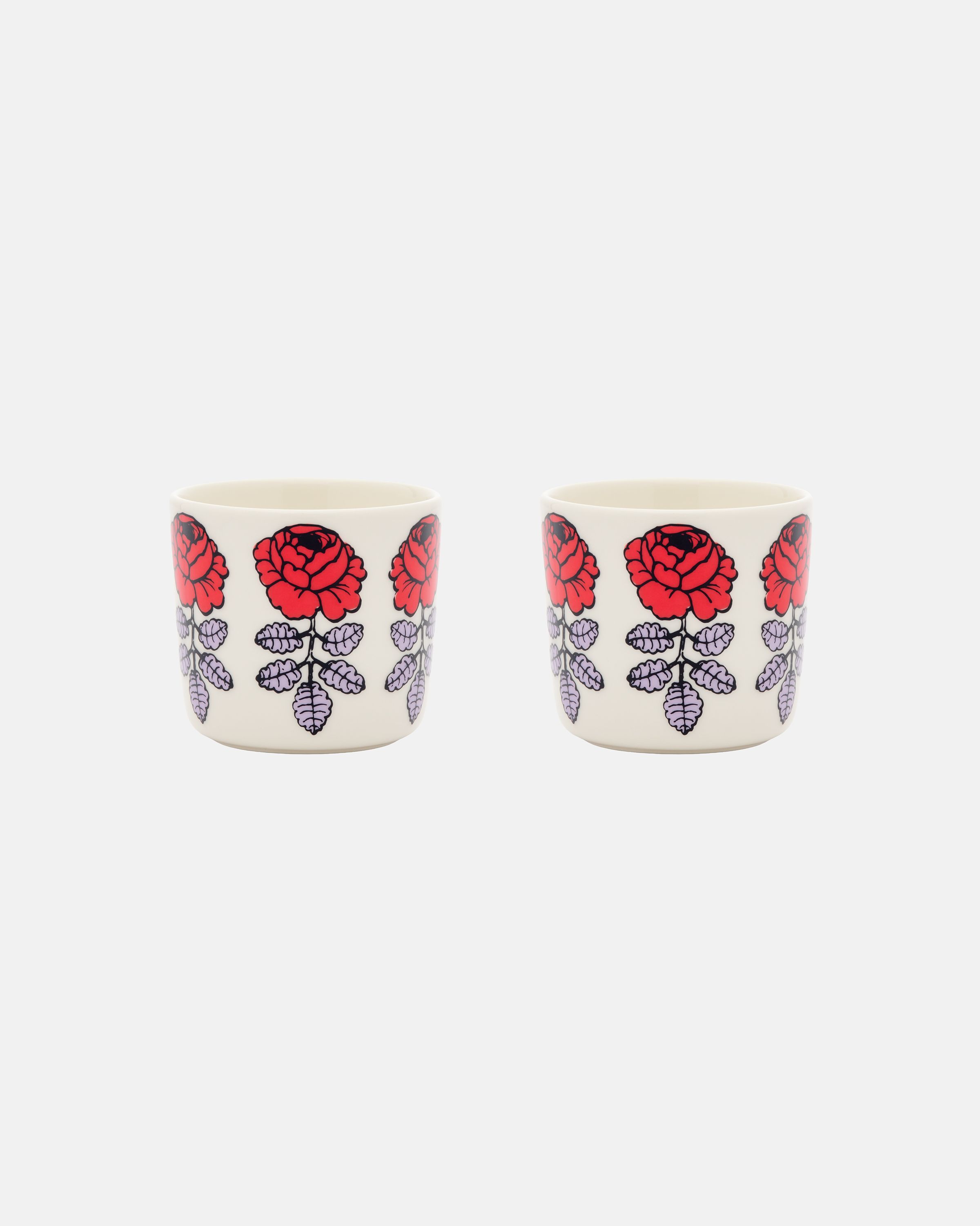 Oiva / Vihkiruusu Cup w/o handle 2pcs 2 dl white, red, lilac