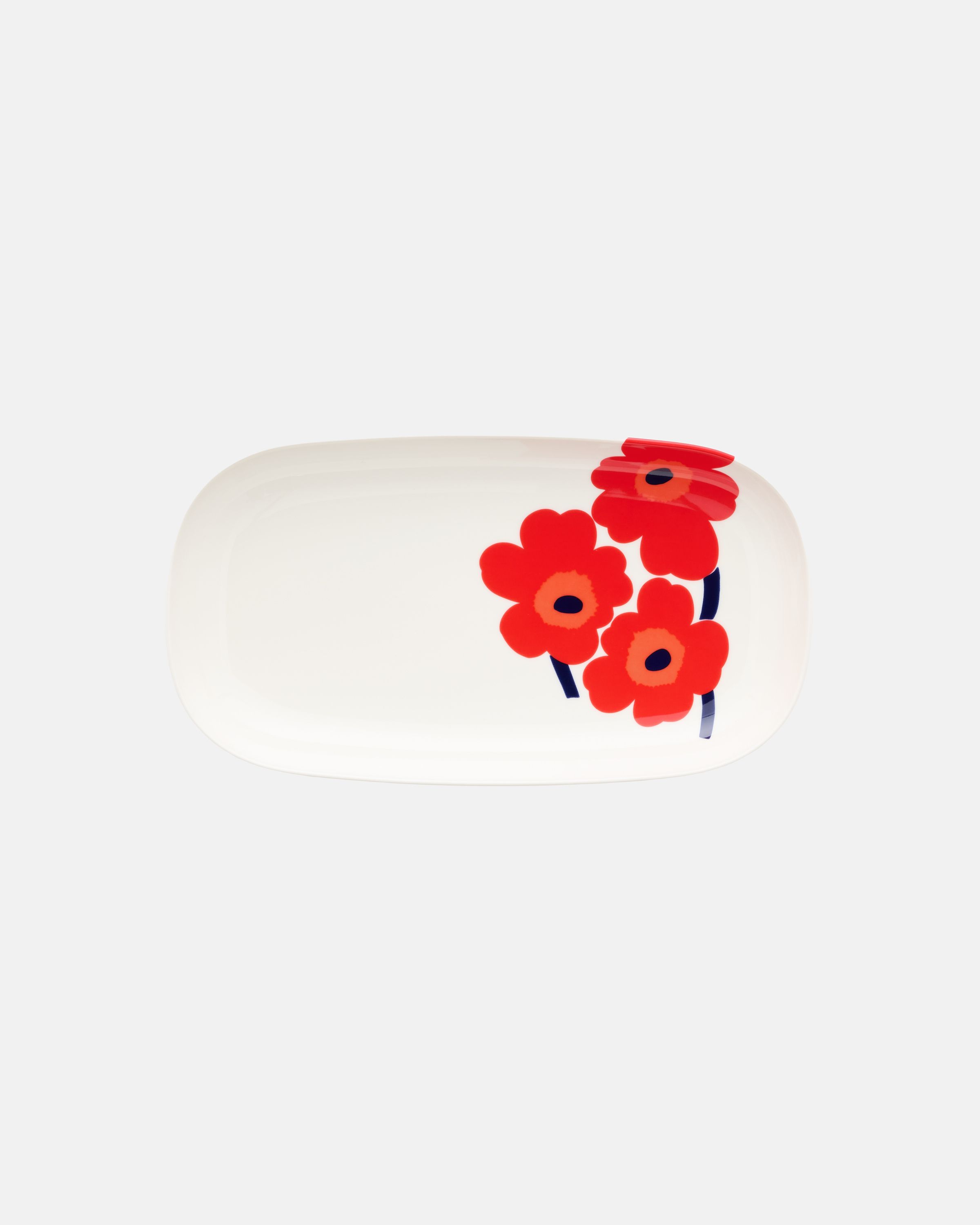 【marimekko 】オイヴァ (Oiva) Alku柄 Oiva / Unikko Serving plate 17x32 cm white, red, blue | Marimekko