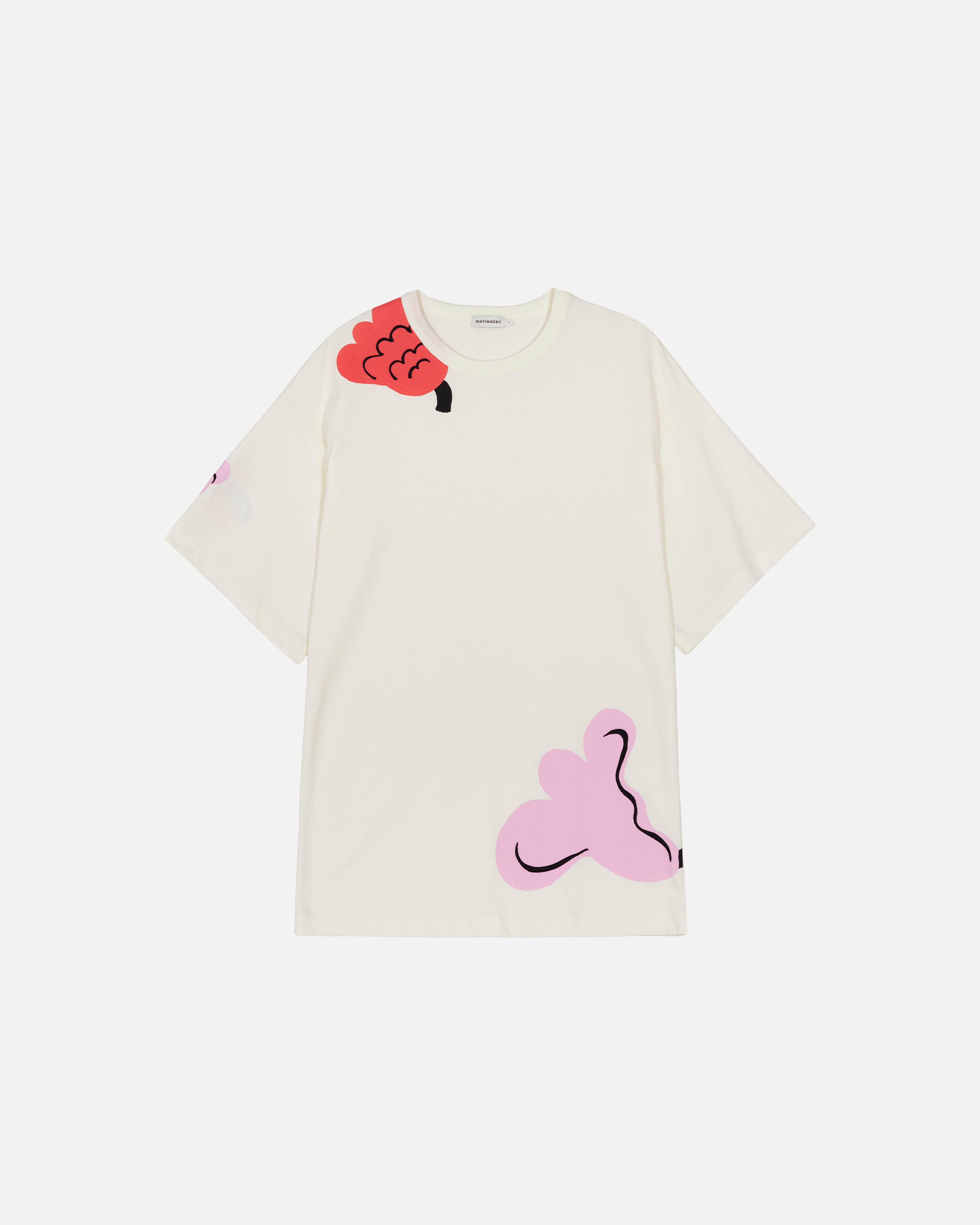 Puhua Kukasta Kukkaan Placement, T-shirt, white, light pink, red,