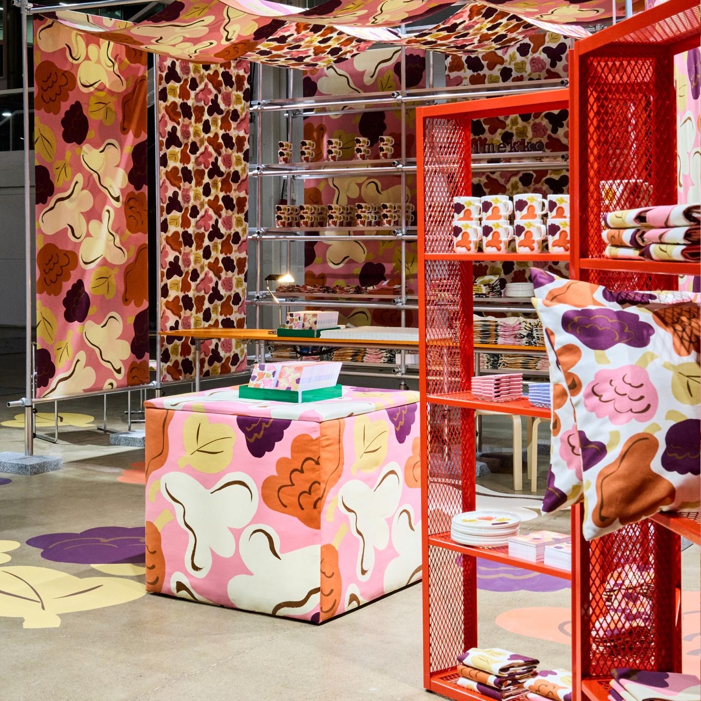 Marimekko's Habitare installation with Kukasta kukkaan pattern products.