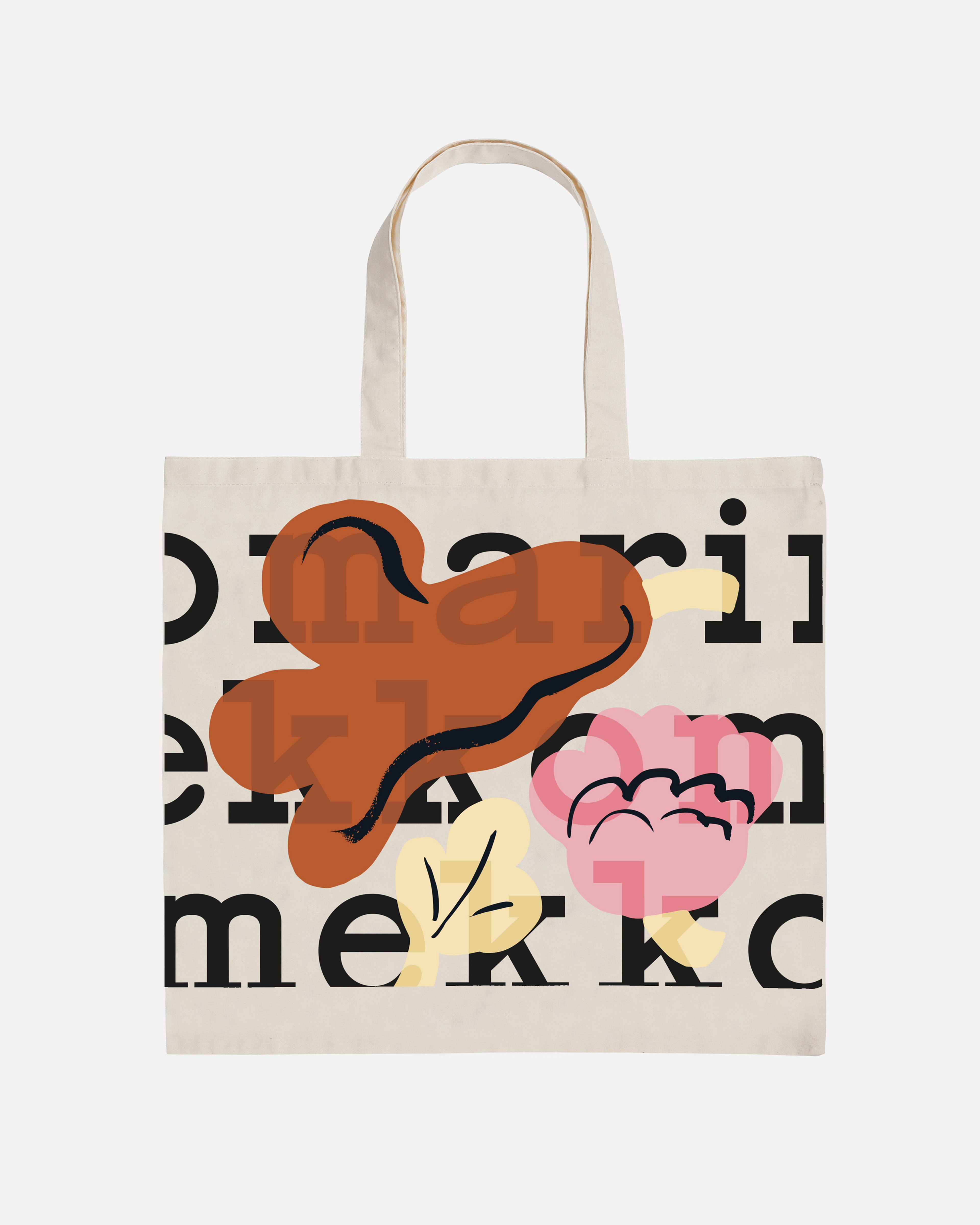 Kukasta Kukkaan, Logo bag 45x47 cm, cotton, brown, pink,