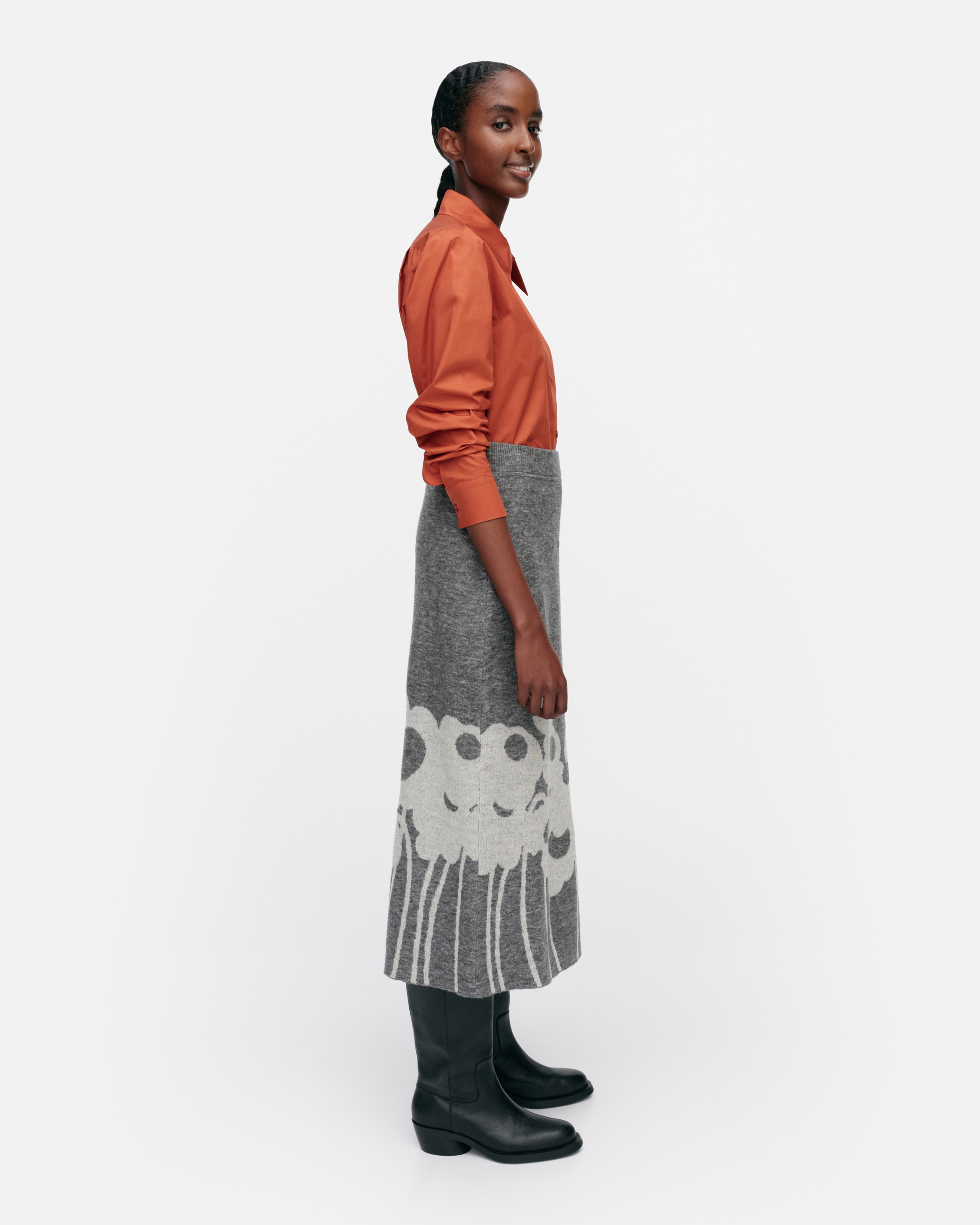 Pieli Lammet, Knitted wool skirt, light grey, off-white,