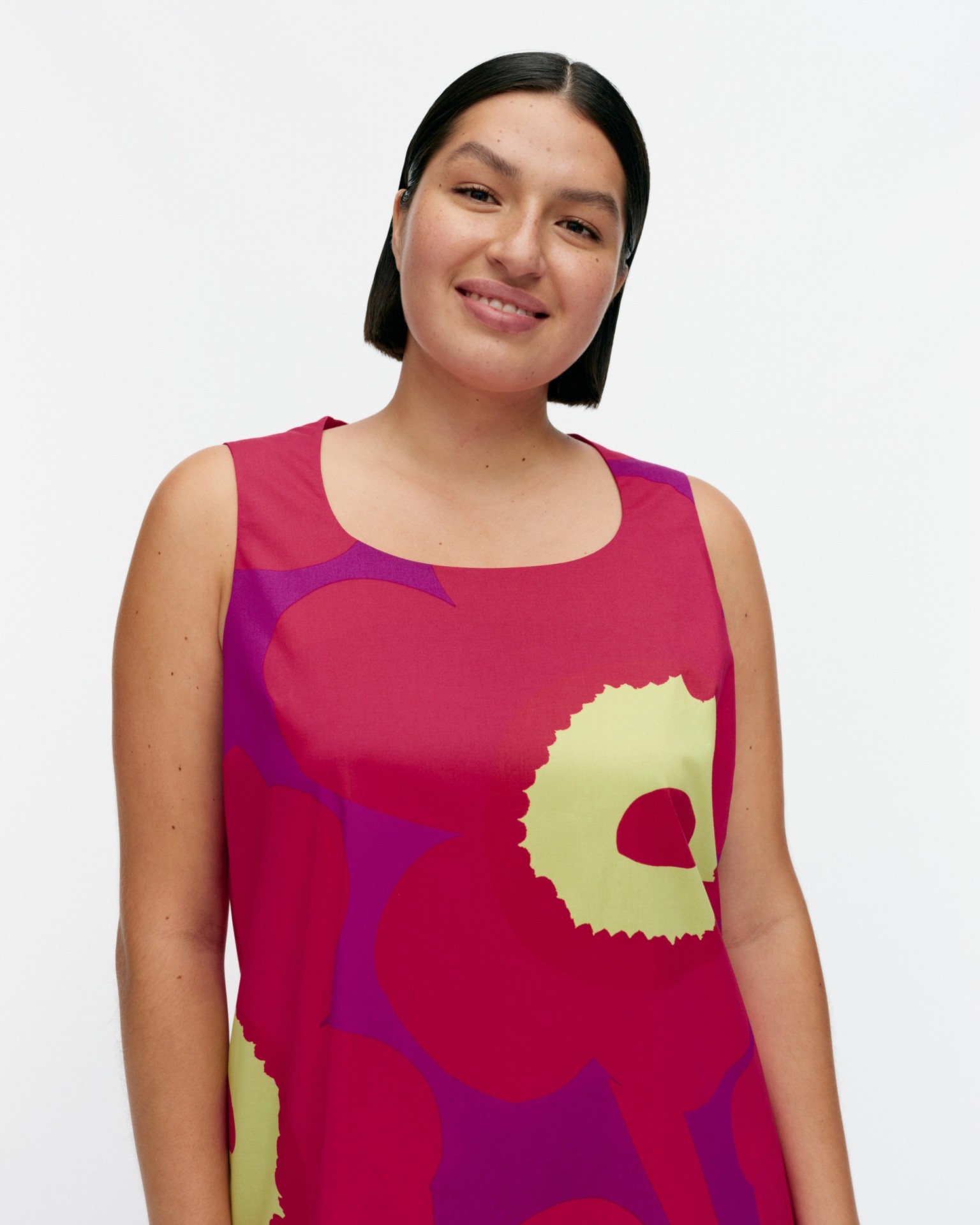 Kestit Unikko, Cotton dress, fuchsia, dark red, yellow,