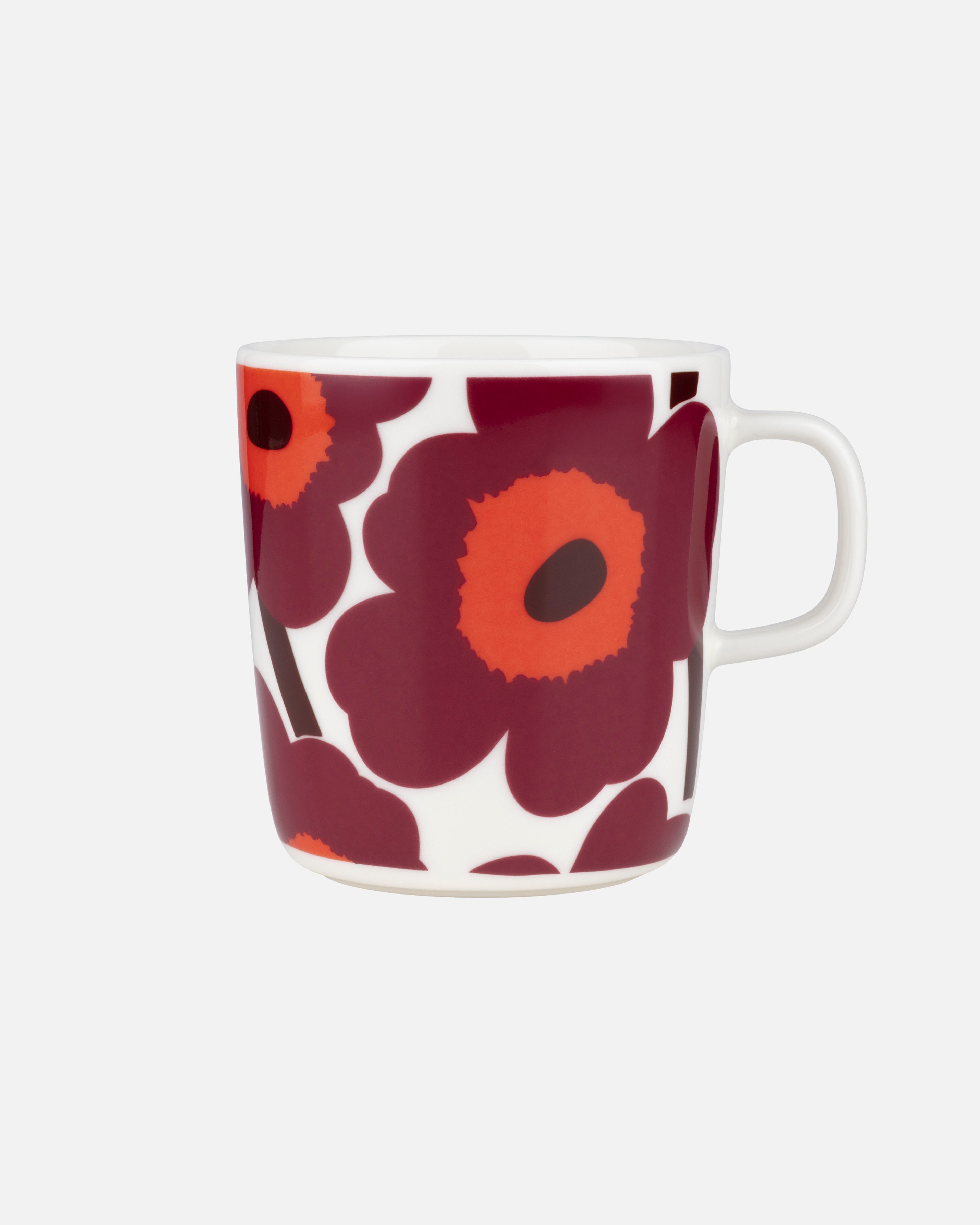 Oiva / Unikko, Mug 4 dl, white, bungundy, red,