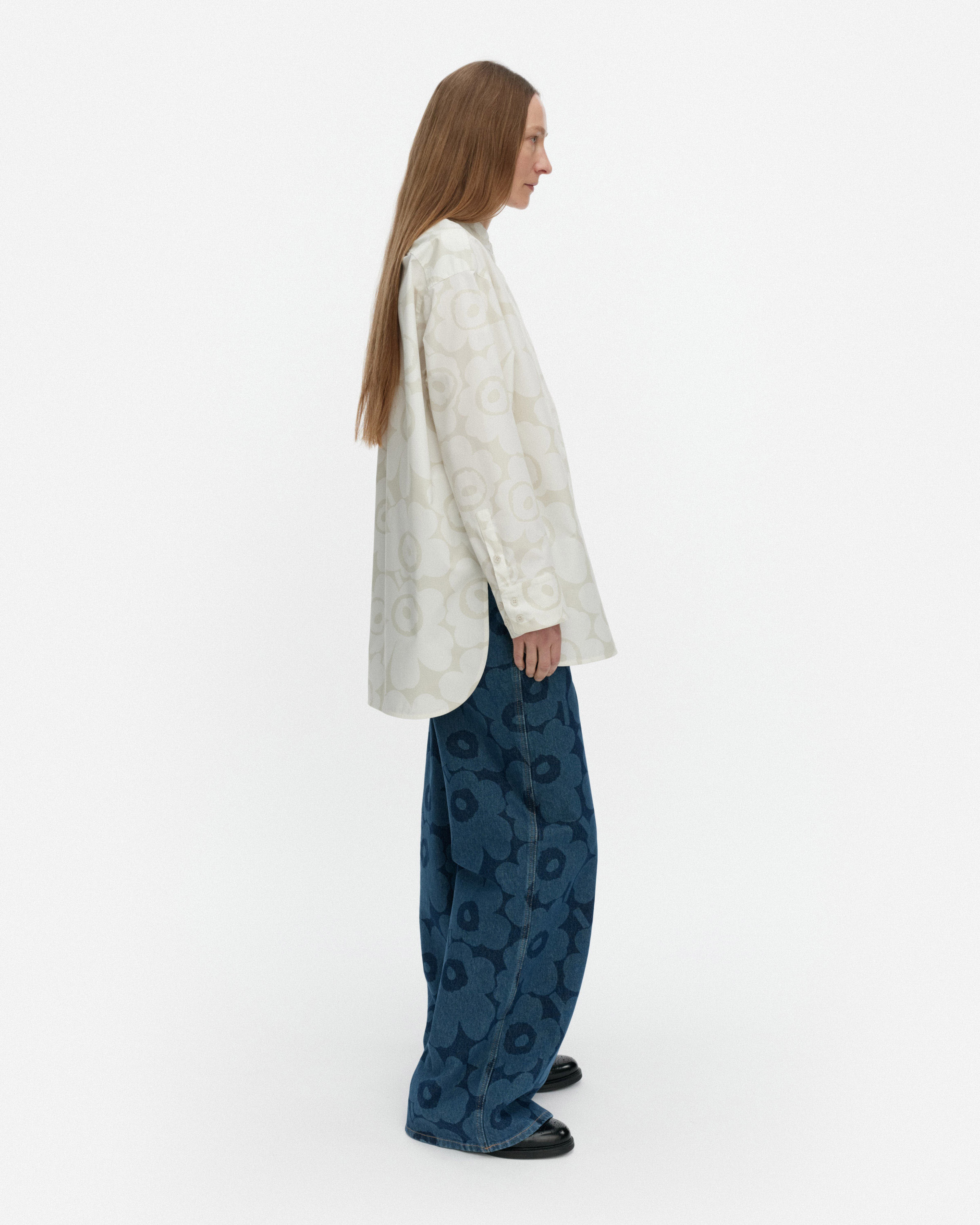 Kooste Unikko, Cotton shirt, off-white, light grey,