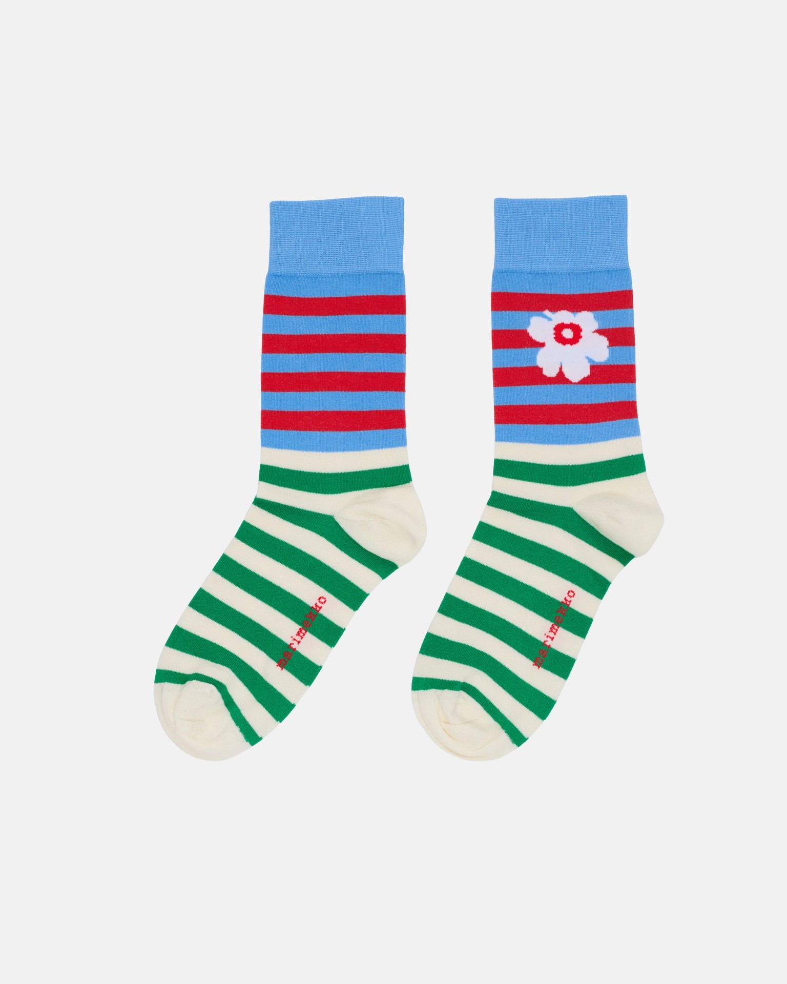 Kasvaa Tasaraita Unikko Two, Socks, blue, red, off white, green,