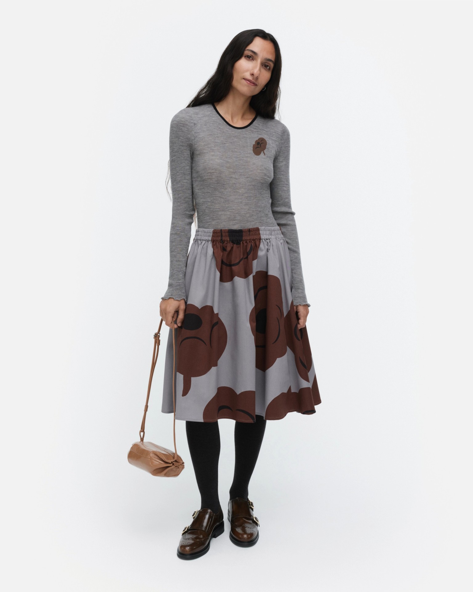 Polkka Tumma, Wool rib pullover, dark grey, brown,