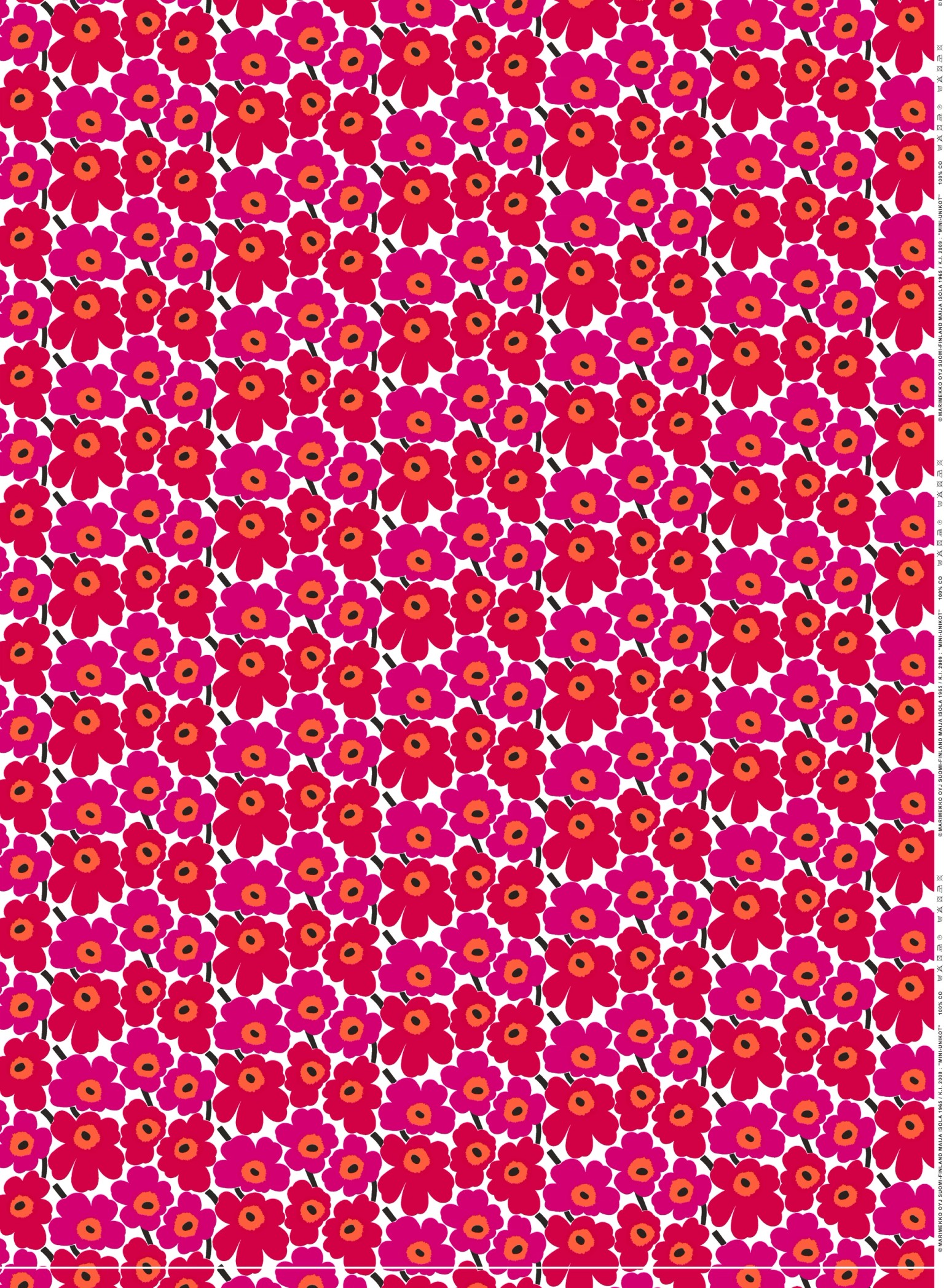 Mini Unikko, Cotton fabric, white, red, pink,